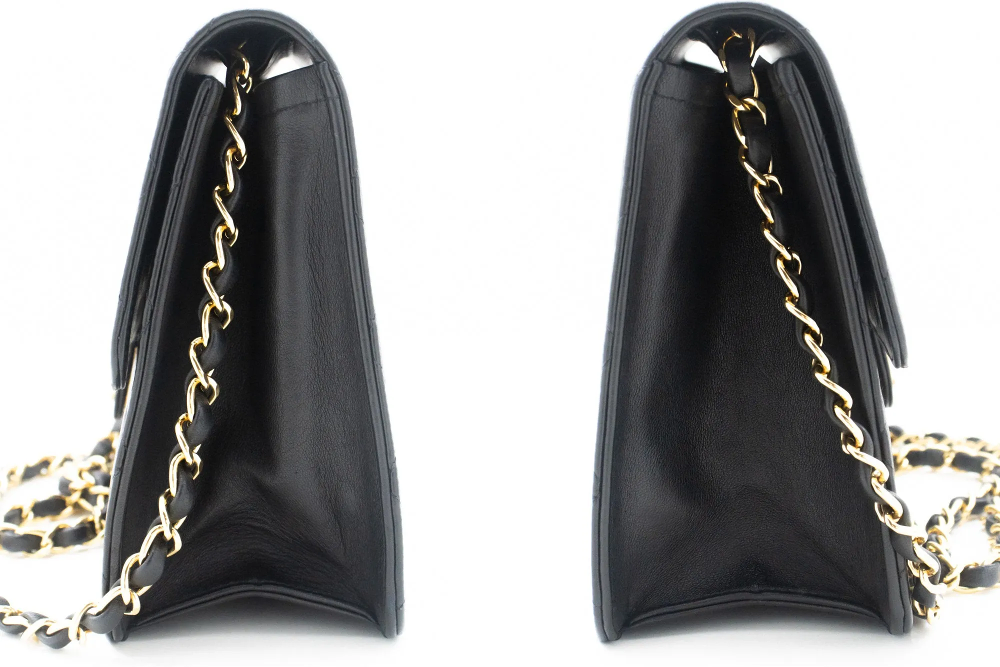 CHANEL Small Chain Shoulder Bag Clutch Black Quilted Flap Lambskin L54