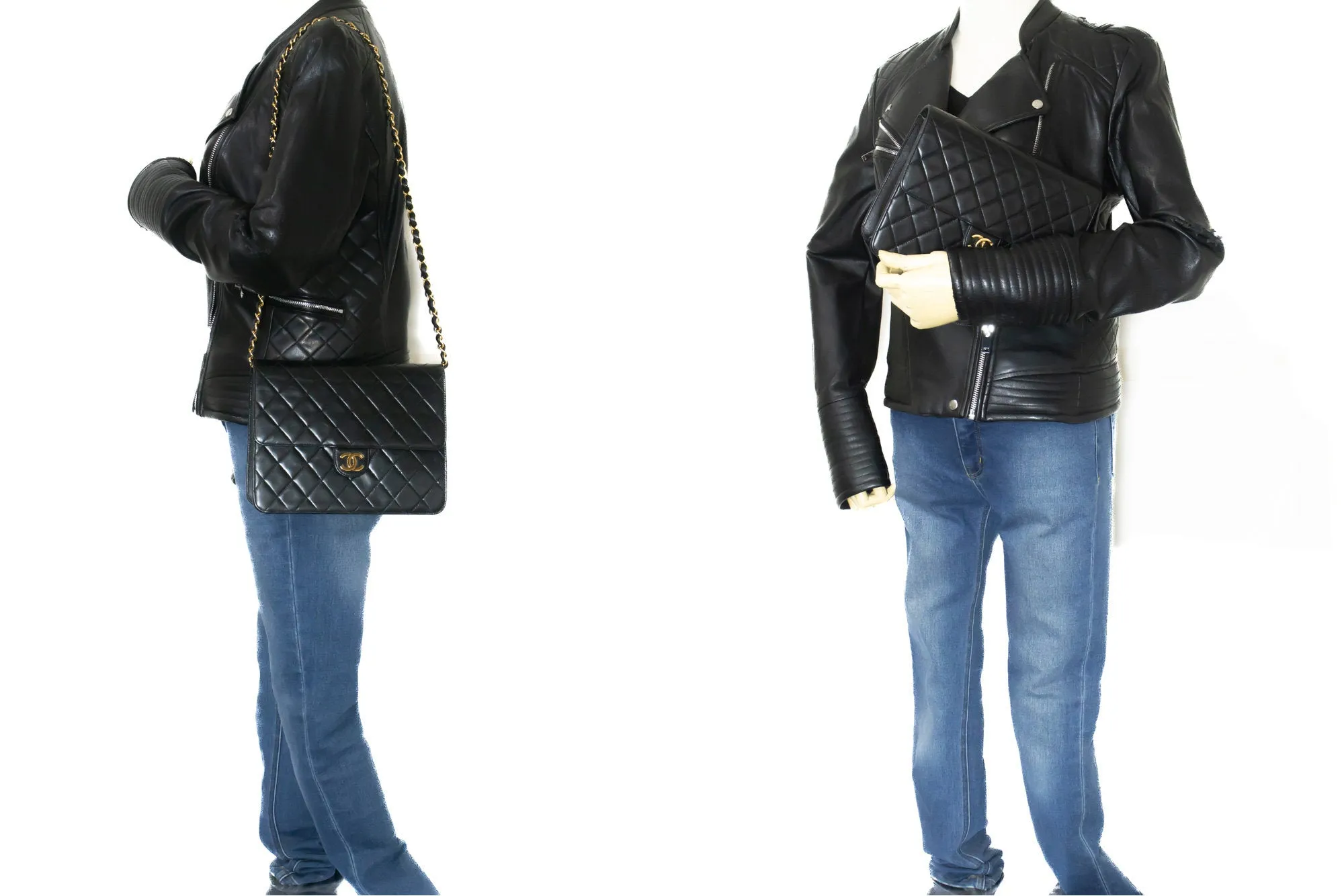 CHANEL Small Chain Shoulder Bag Clutch Black Quilted Flap Lambskin L54