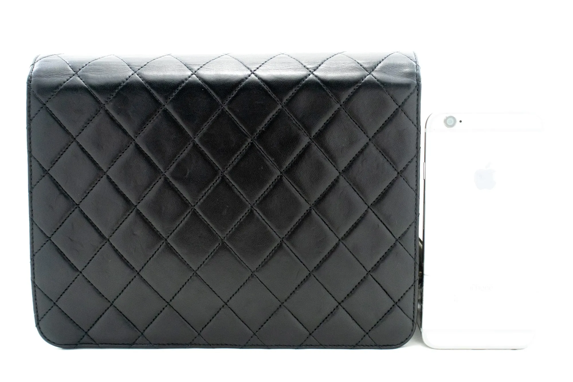 CHANEL Small Chain Shoulder Bag Clutch Black Quilted Flap Lambskin L54