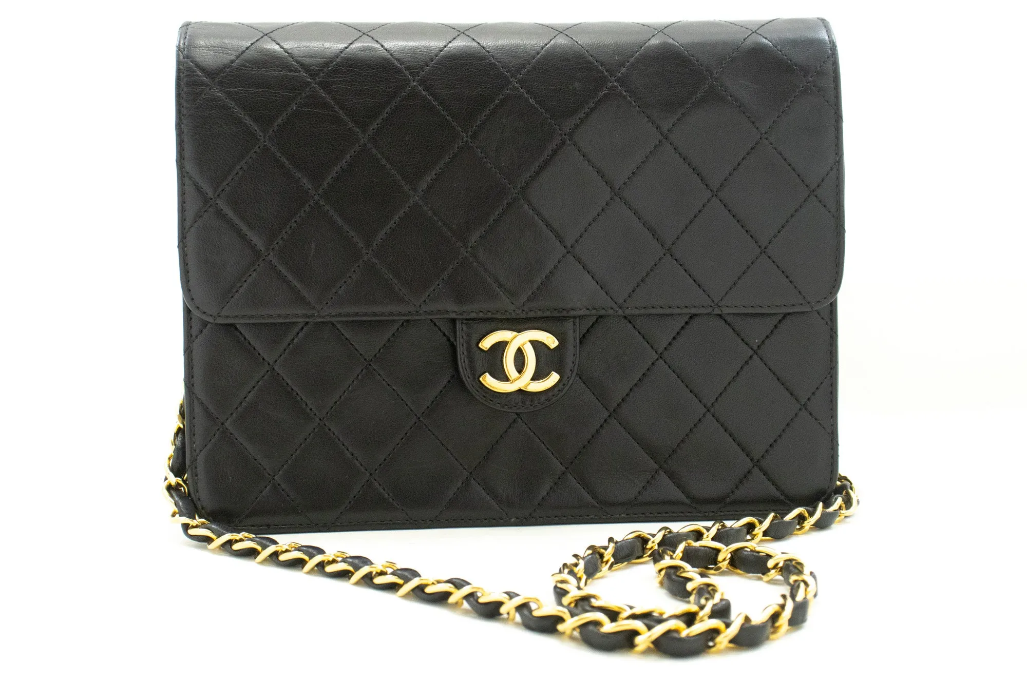 CHANEL Small Chain Shoulder Bag Clutch Black Quilted Flap Lambskin n57