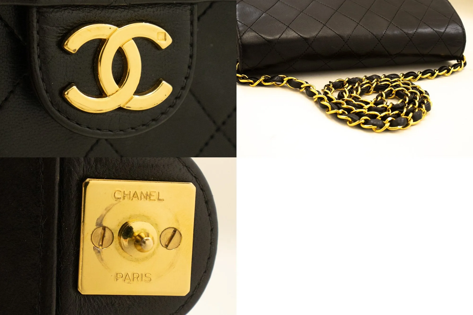 CHANEL Small Chain Shoulder Bag Clutch Black Quilted Flap Lambskin n57