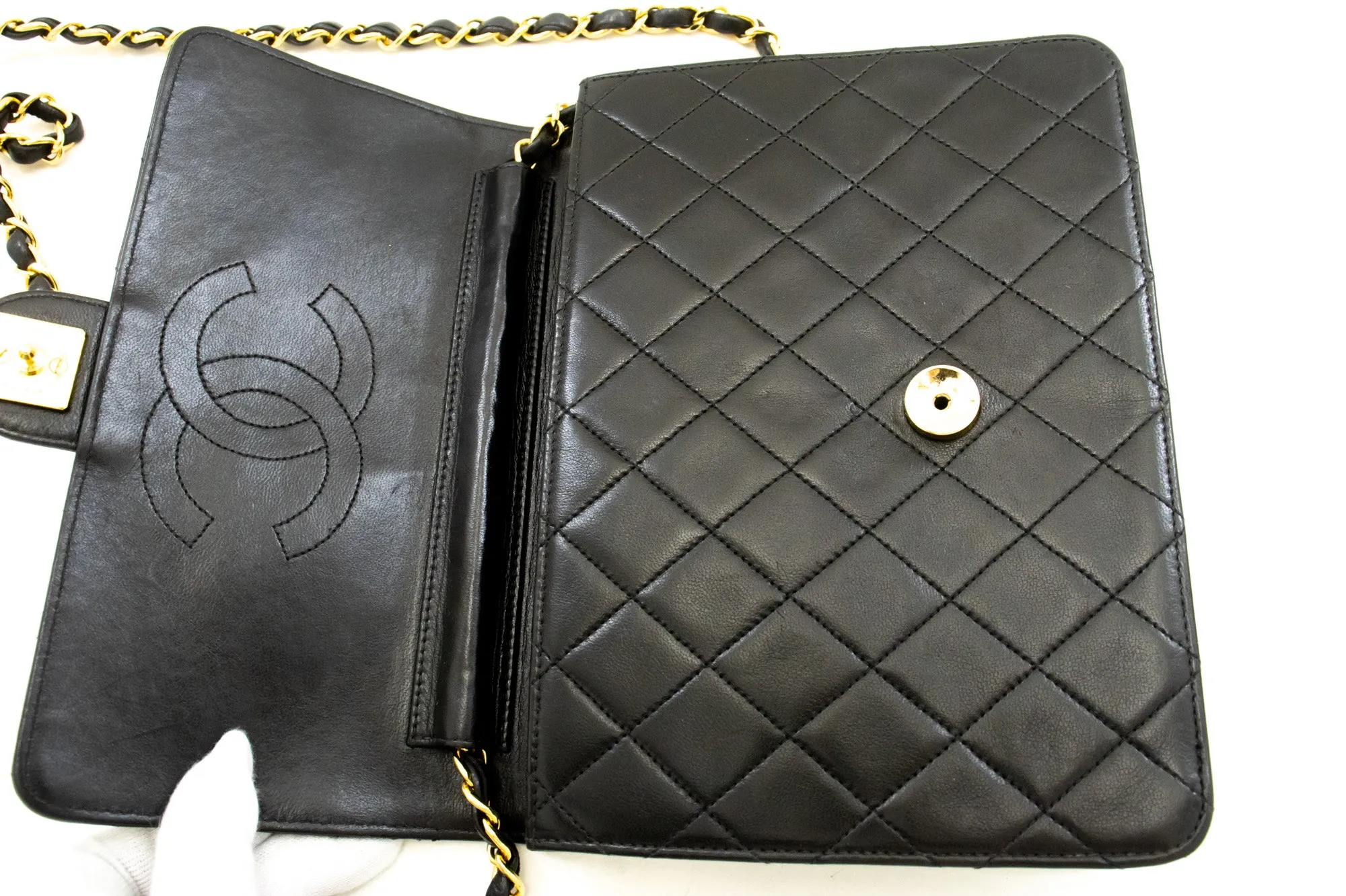 CHANEL Small Chain Shoulder Bag Clutch Black Quilted Flap Lambskin n57