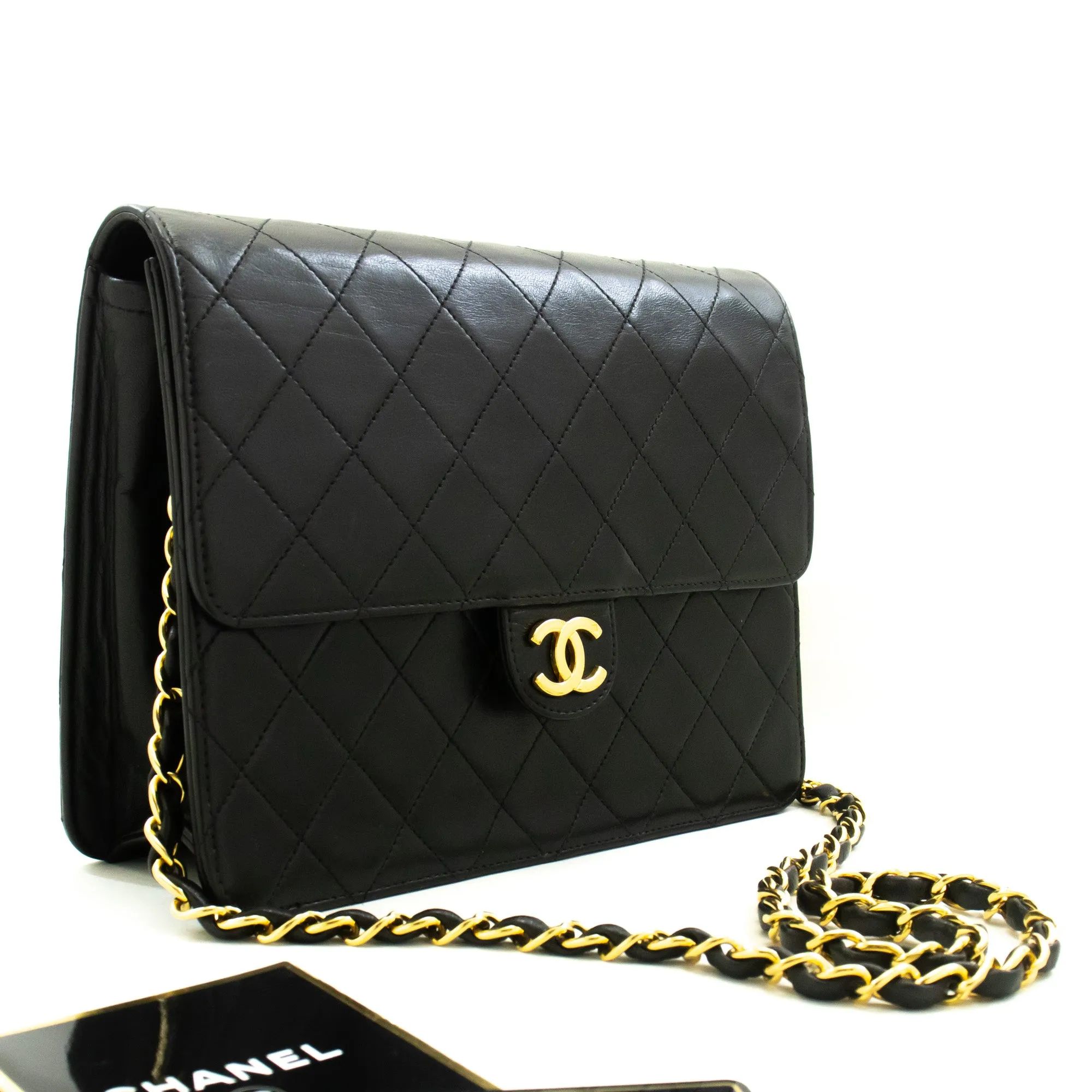 CHANEL Small Chain Shoulder Bag Clutch Black Quilted Flap Lambskin n57