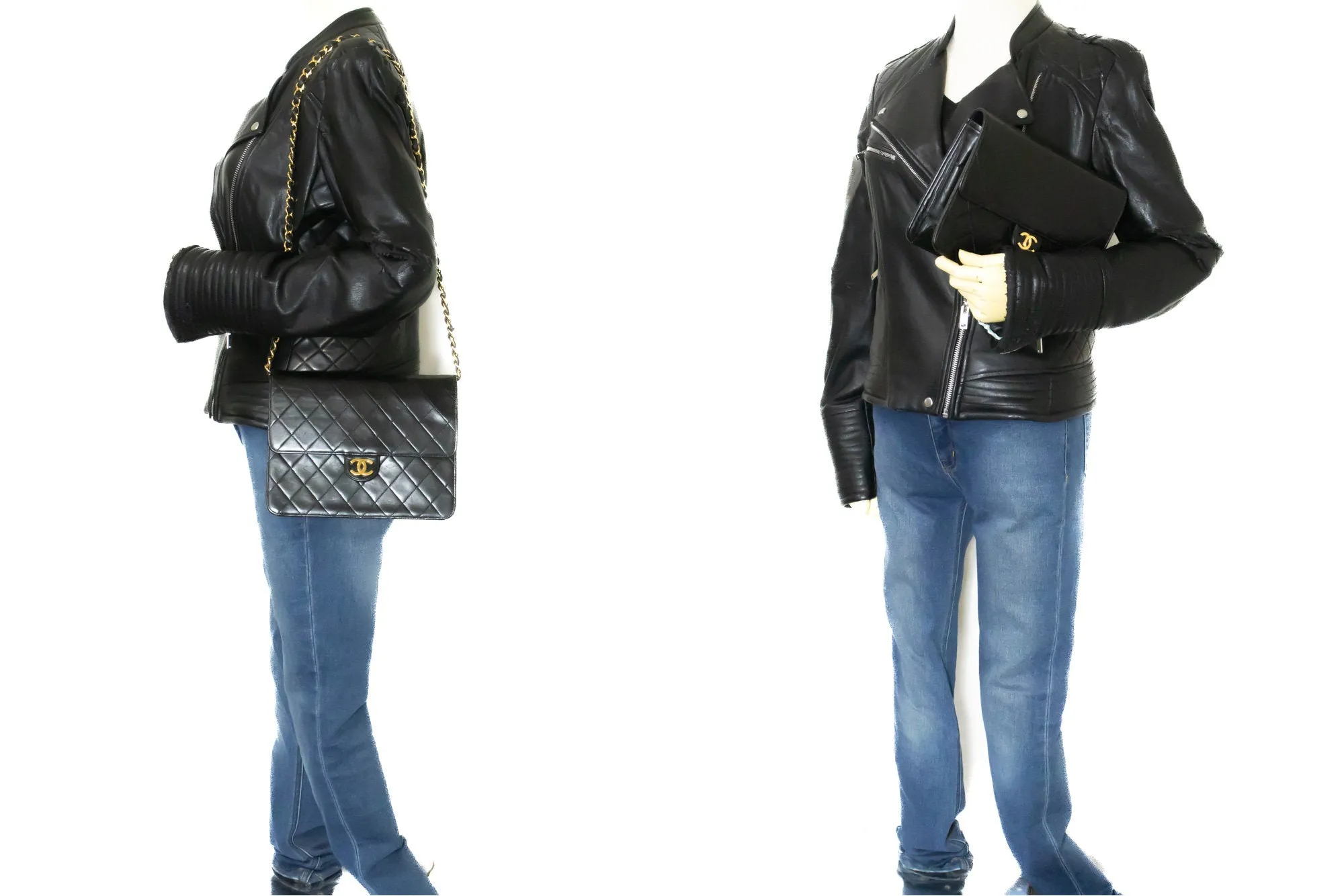 CHANEL Small Chain Shoulder Bag Clutch Black Quilted Flap Lambskin n57
