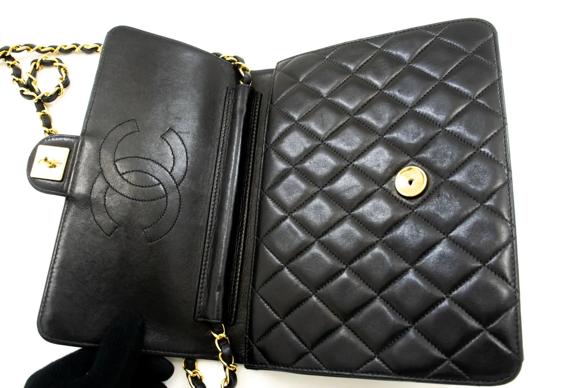 CHANEL Small Chain Shoulder Bag Clutch Black Quilted Flap Lambskin p06