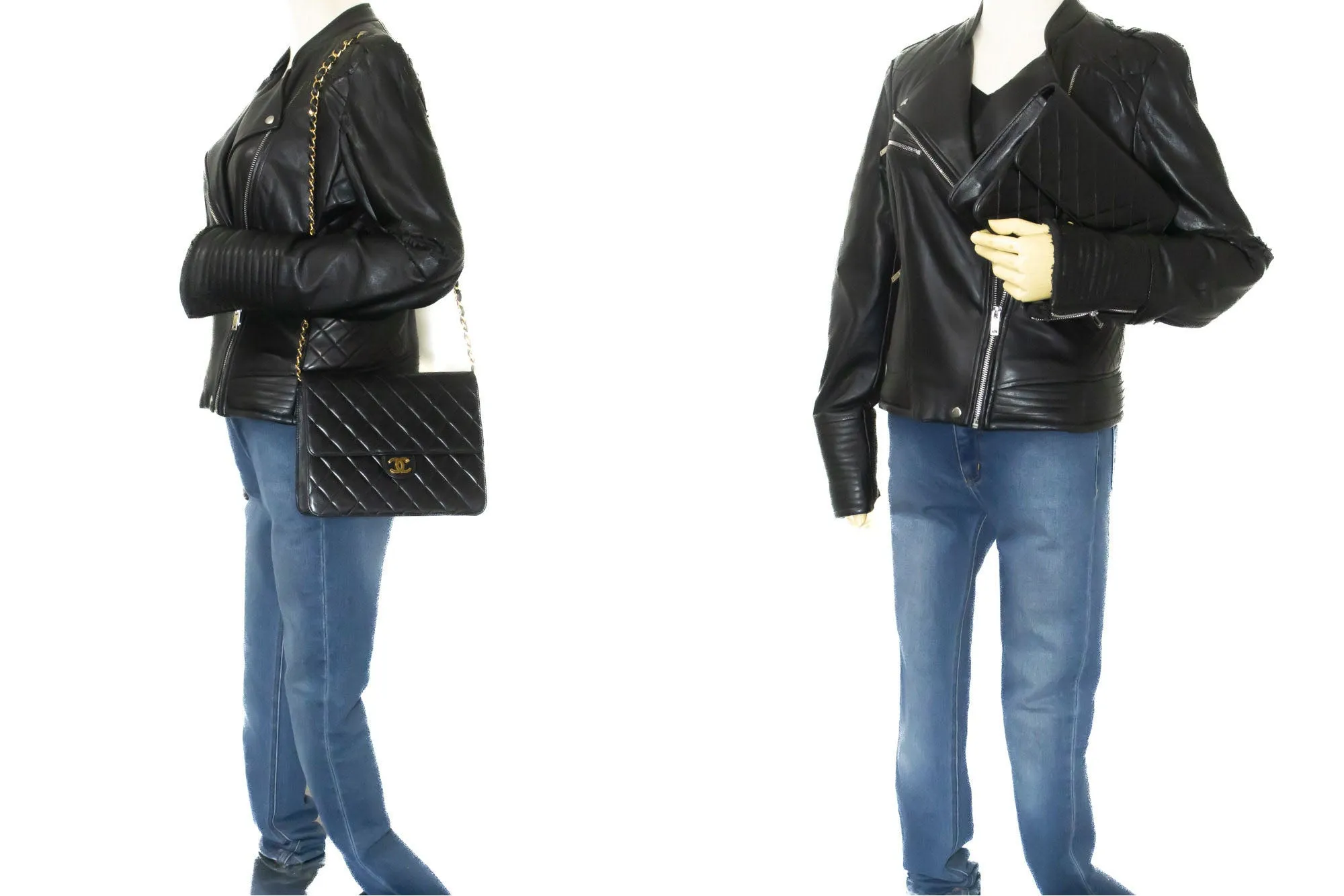 CHANEL Small Chain Shoulder Bag Clutch Black Quilted Flap Lambskin p06