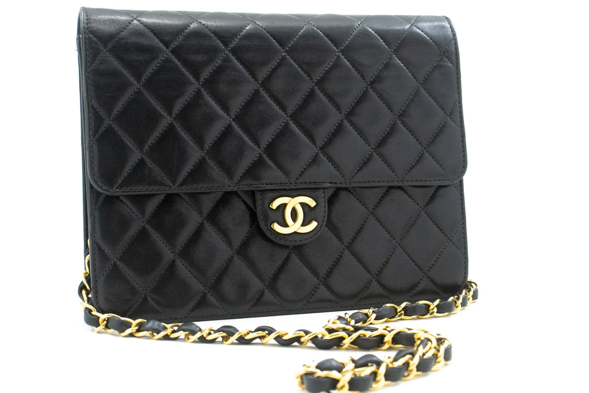 CHANEL Small Chain Shoulder Bag Clutch Black Quilted Flap Lambskin p06