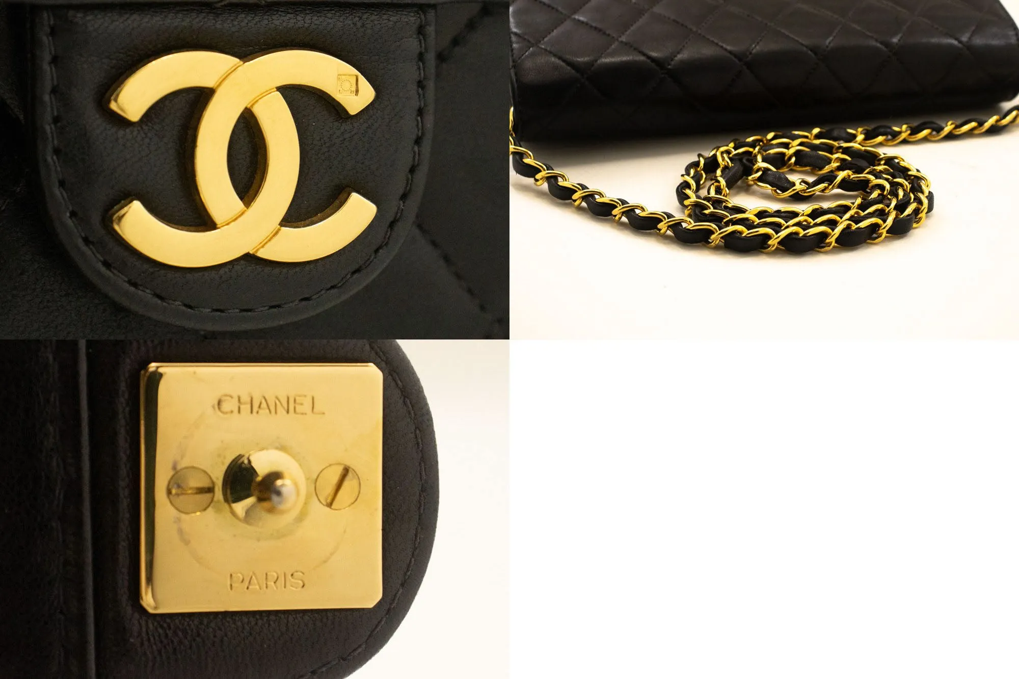 CHANEL Small Chain Shoulder Bag Clutch Black Quilted Flap Lambskin p06