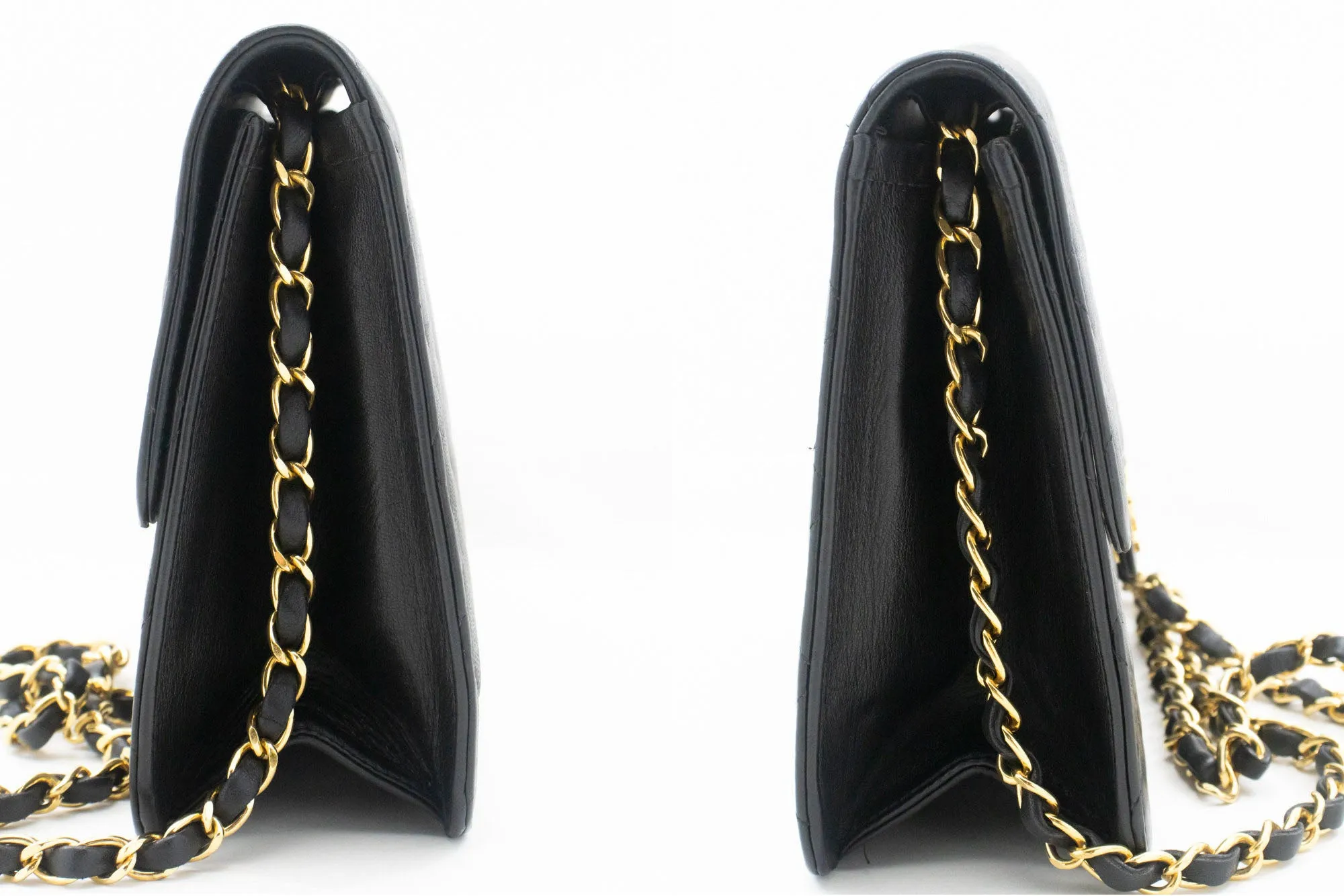 CHANEL Small Chain Shoulder Bag Clutch Black Quilted Flap Lambskin p06