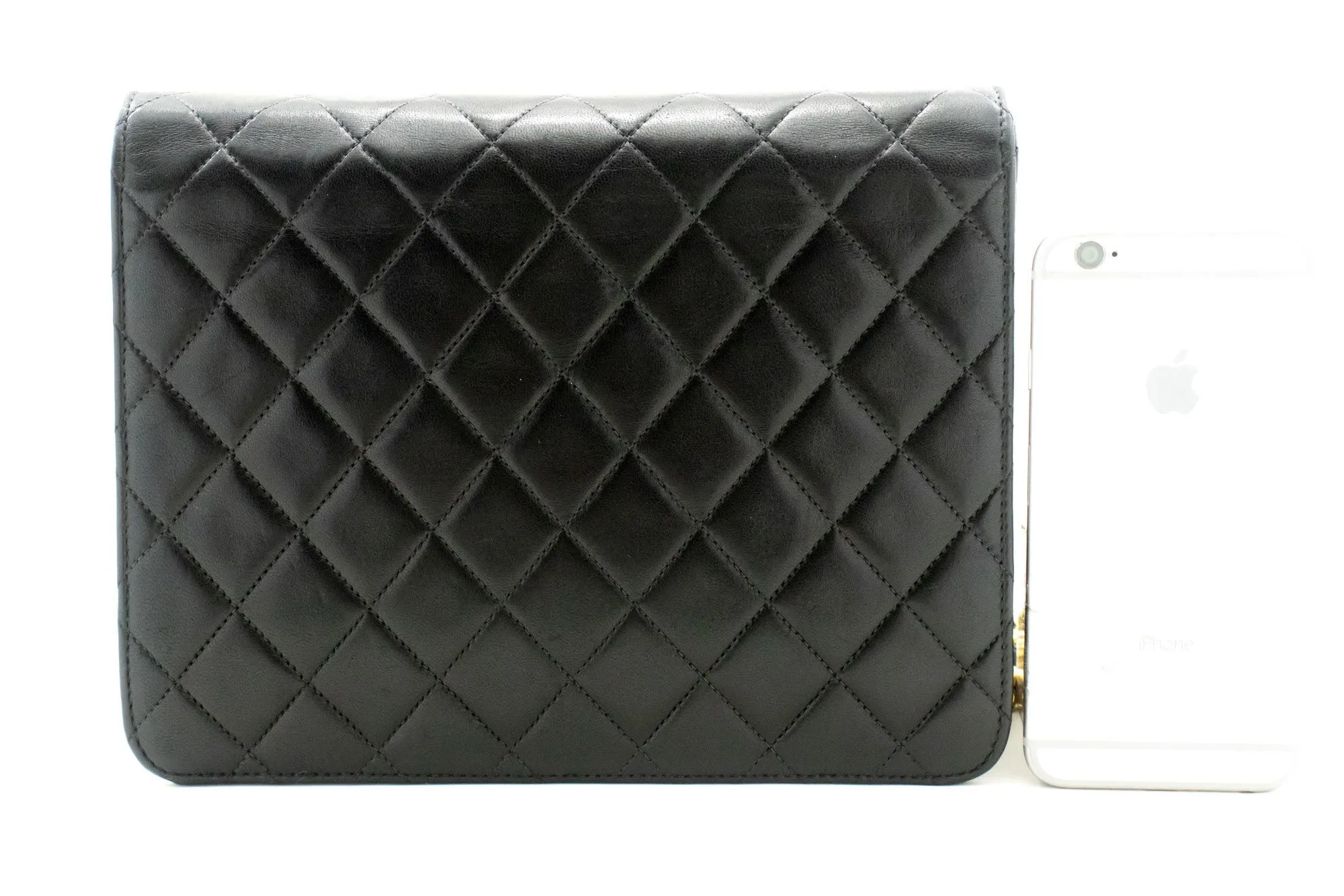 CHANEL Small Chain Shoulder Bag Clutch Black Quilted Flap Lambskin p06
