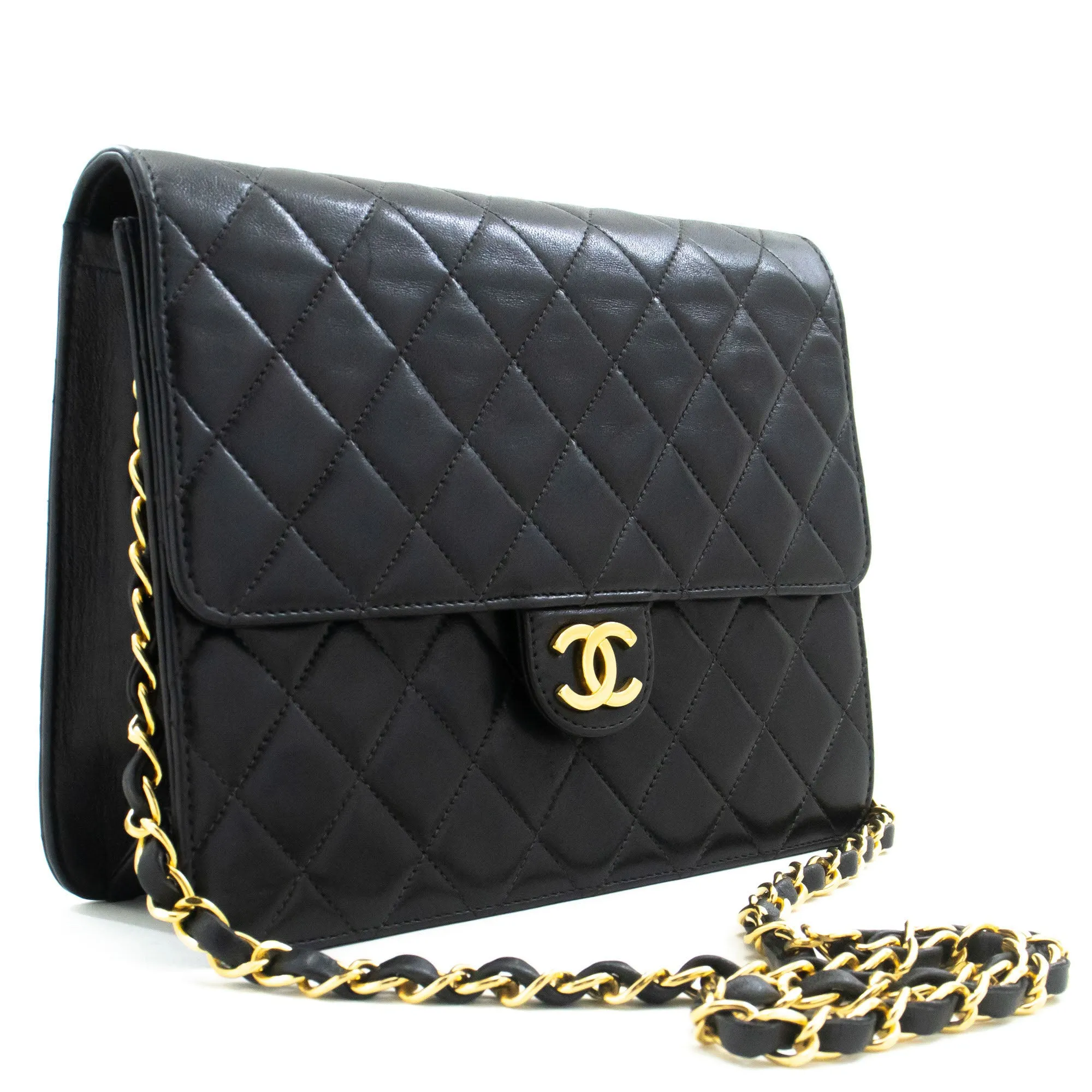 CHANEL Small Chain Shoulder Bag Clutch Black Quilted Flap Lambskin p06