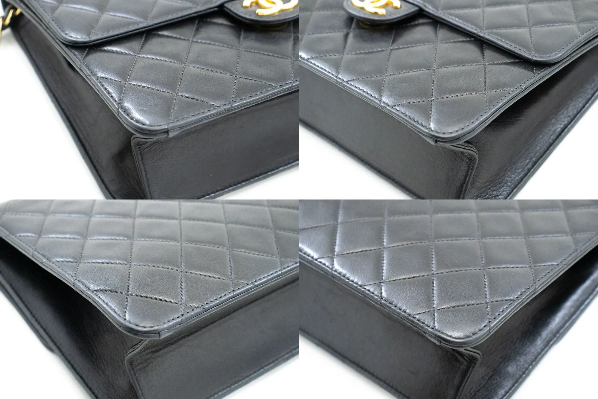 CHANEL Small Chain Shoulder Bag Clutch Black Quilted Flap Lambskin p06