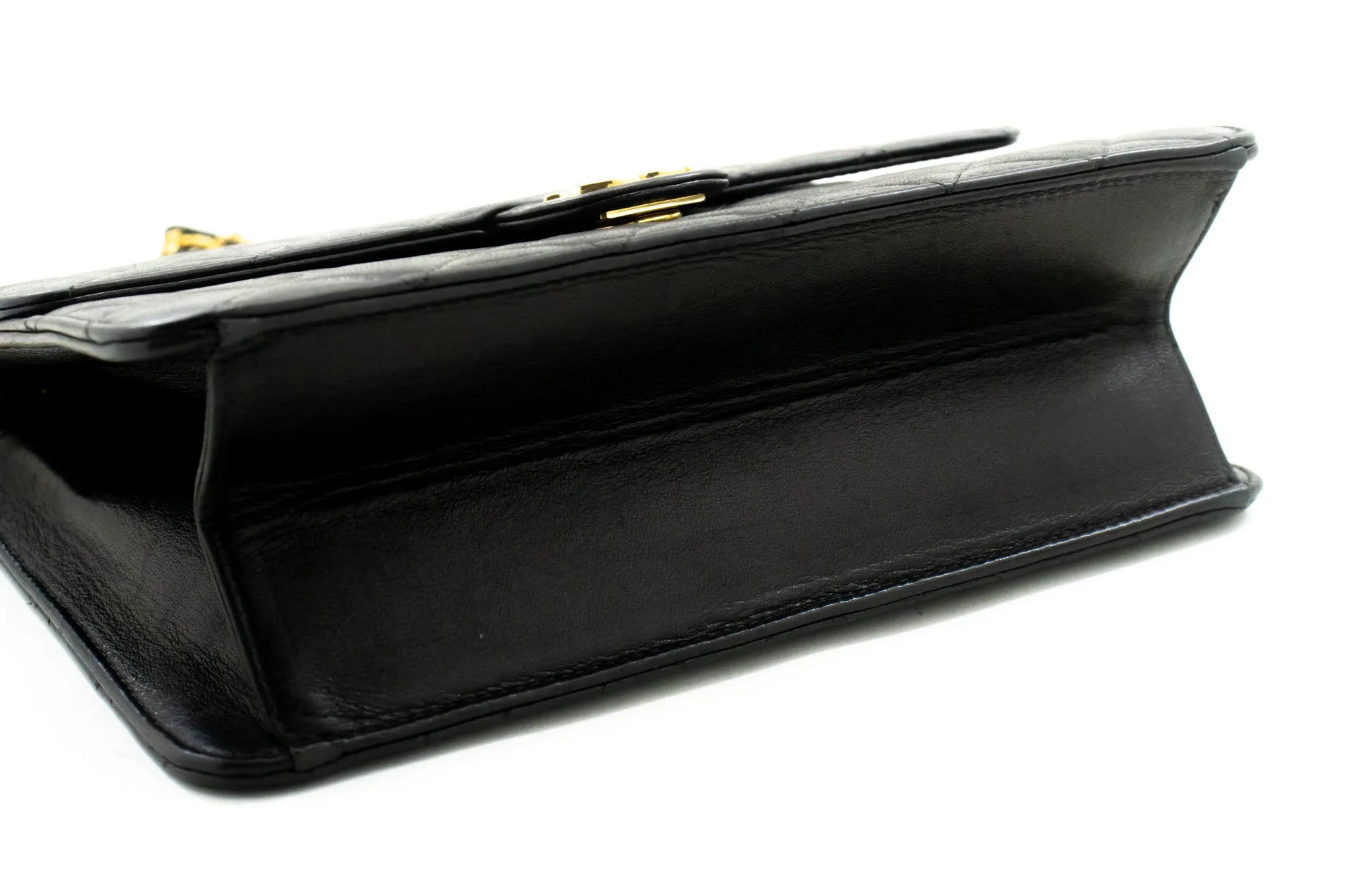 CHANEL Small Chain Shoulder Bag Clutch Black Quilted Flap Lambskin p06