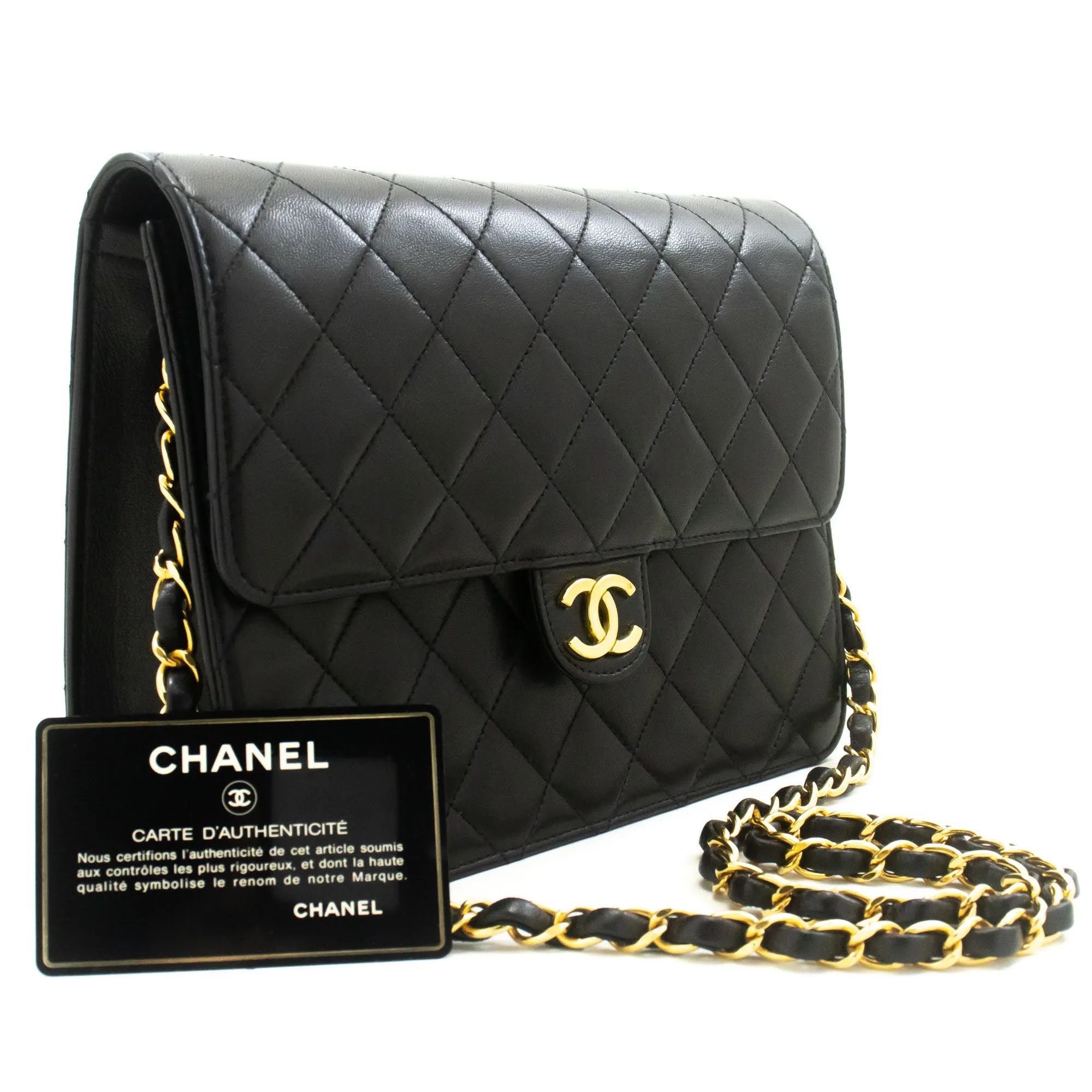 CHANEL Small Chain Shoulder Bag Clutch Black Quilted Flap Lambskin p55