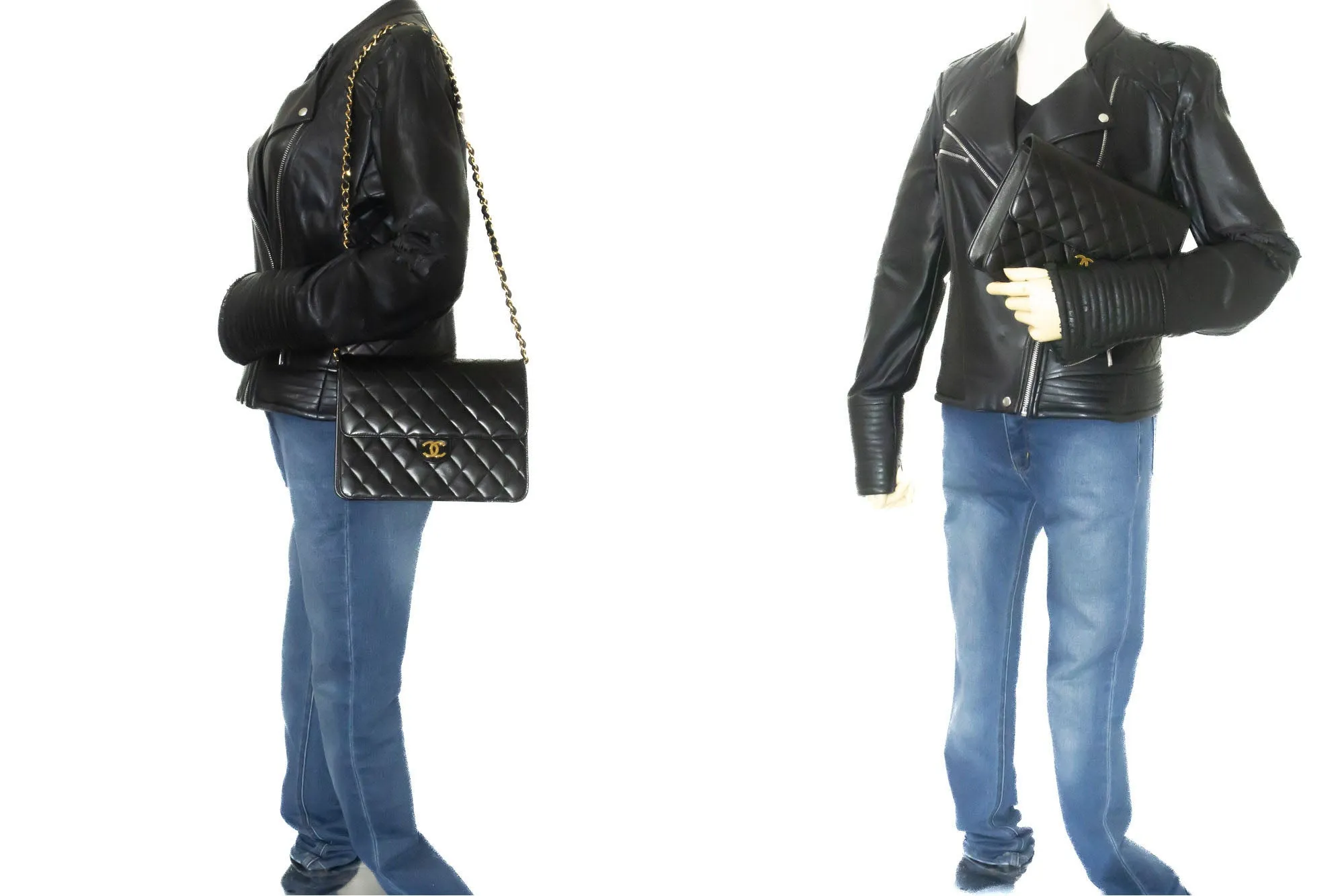 CHANEL Small Chain Shoulder Bag Clutch Black Quilted Flap Lambskin p55