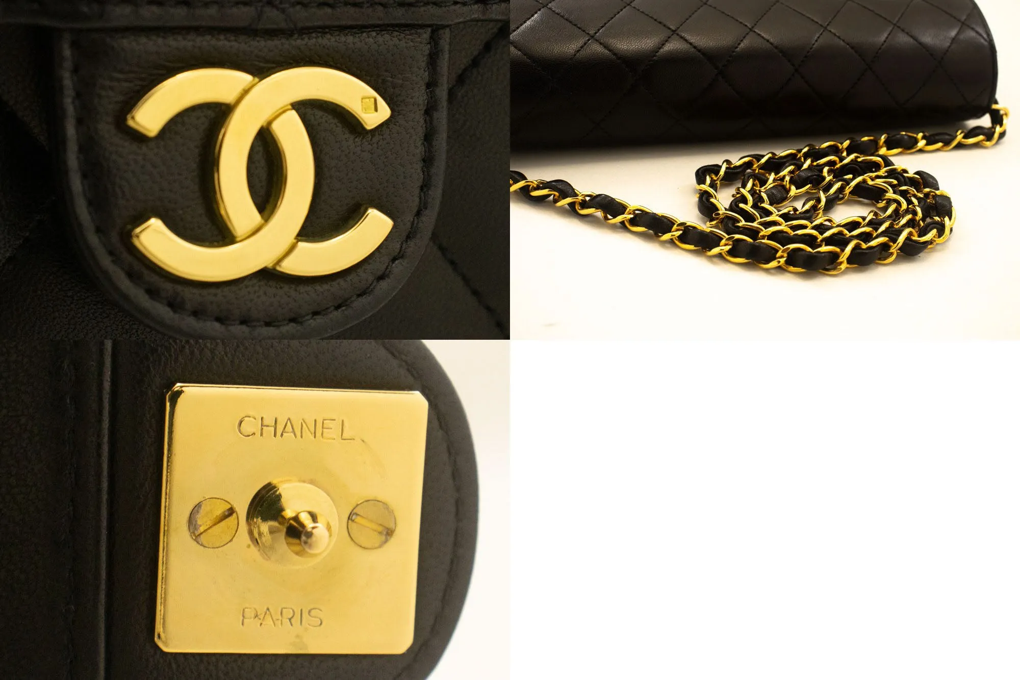 CHANEL Small Chain Shoulder Bag Clutch Black Quilted Flap Lambskin p55