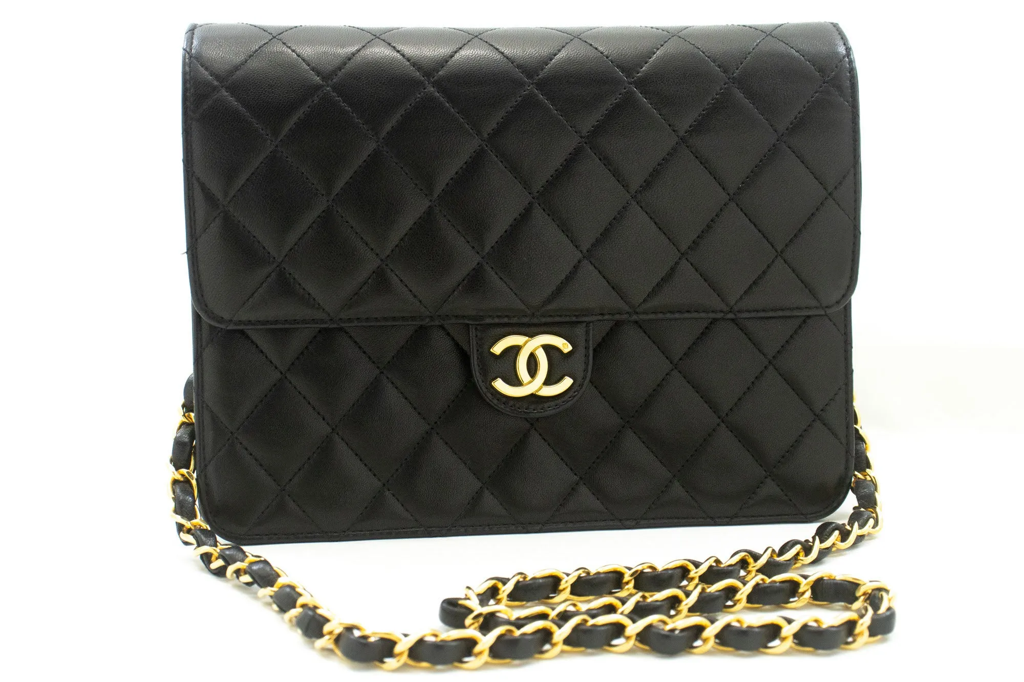 CHANEL Small Chain Shoulder Bag Clutch Black Quilted Flap Lambskin p55