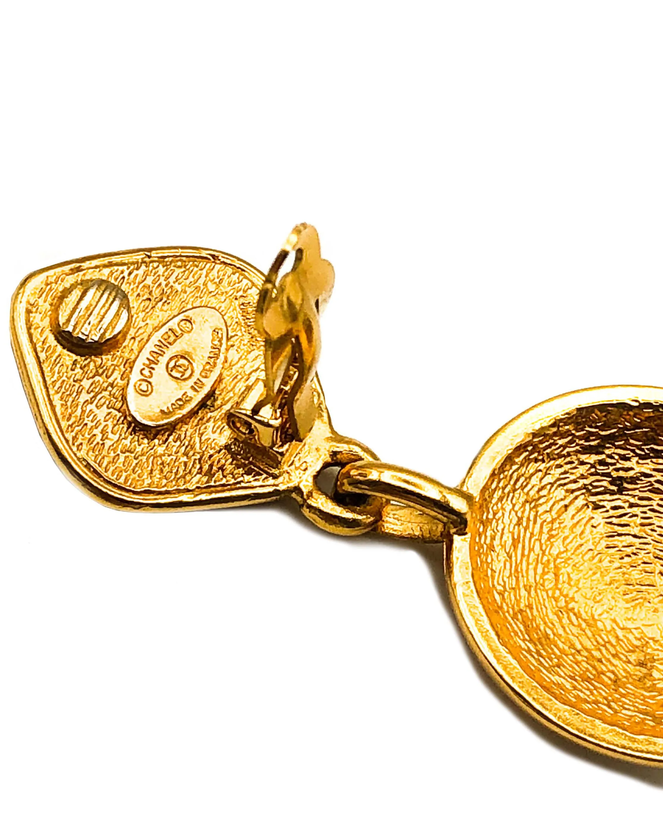Chanel Vintage Rare Quilted Logo Earrings