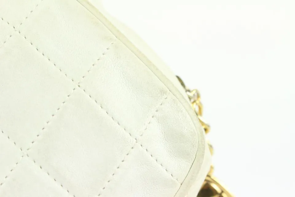 Chanel White Quilted Leather Diamond Clutch on Chain Tassel Bag 1123c30