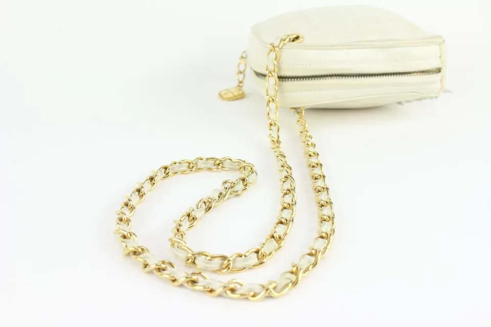 Chanel White Quilted Leather Diamond Clutch on Chain Tassel Bag 1123c30