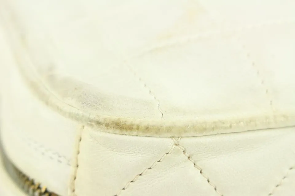 Chanel White Quilted Leather Diamond Clutch on Chain Tassel Bag 1123c30