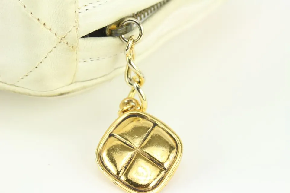 Chanel White Quilted Leather Diamond Clutch on Chain Tassel Bag 1123c30