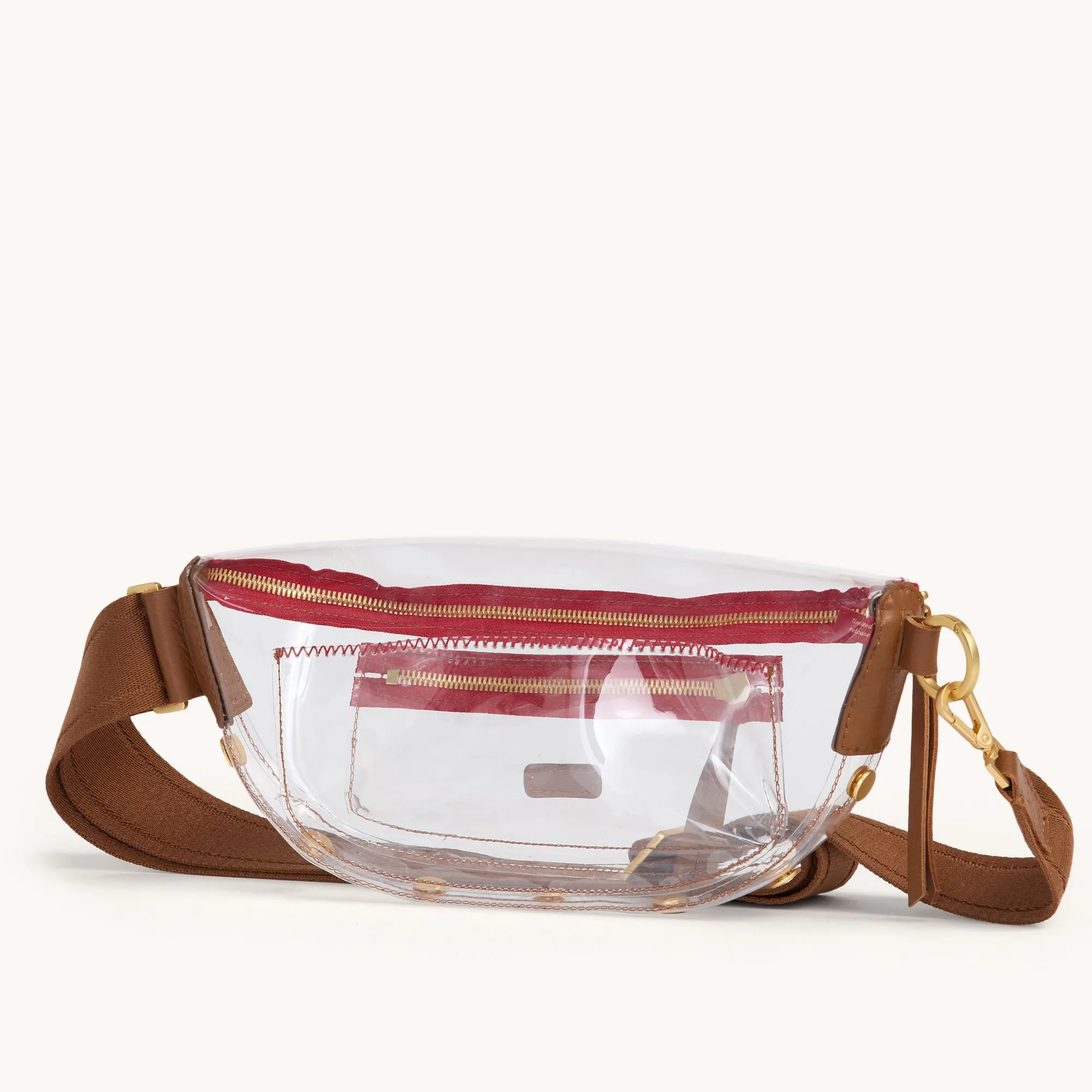 Charles Crossbody | Clear Mahogany Pebble/Brushed Gold Red Zip | Med