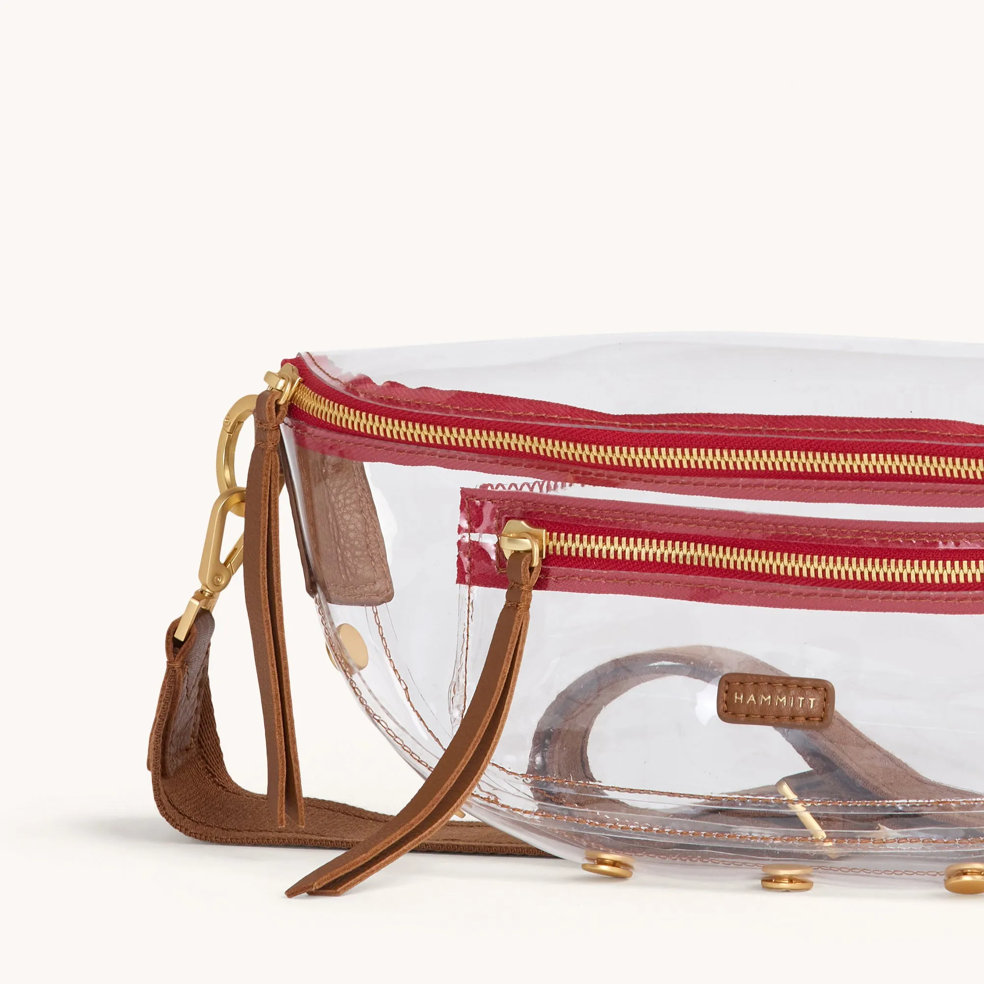 Charles Crossbody | Clear Mahogany Pebble/Brushed Gold Red Zip | Med