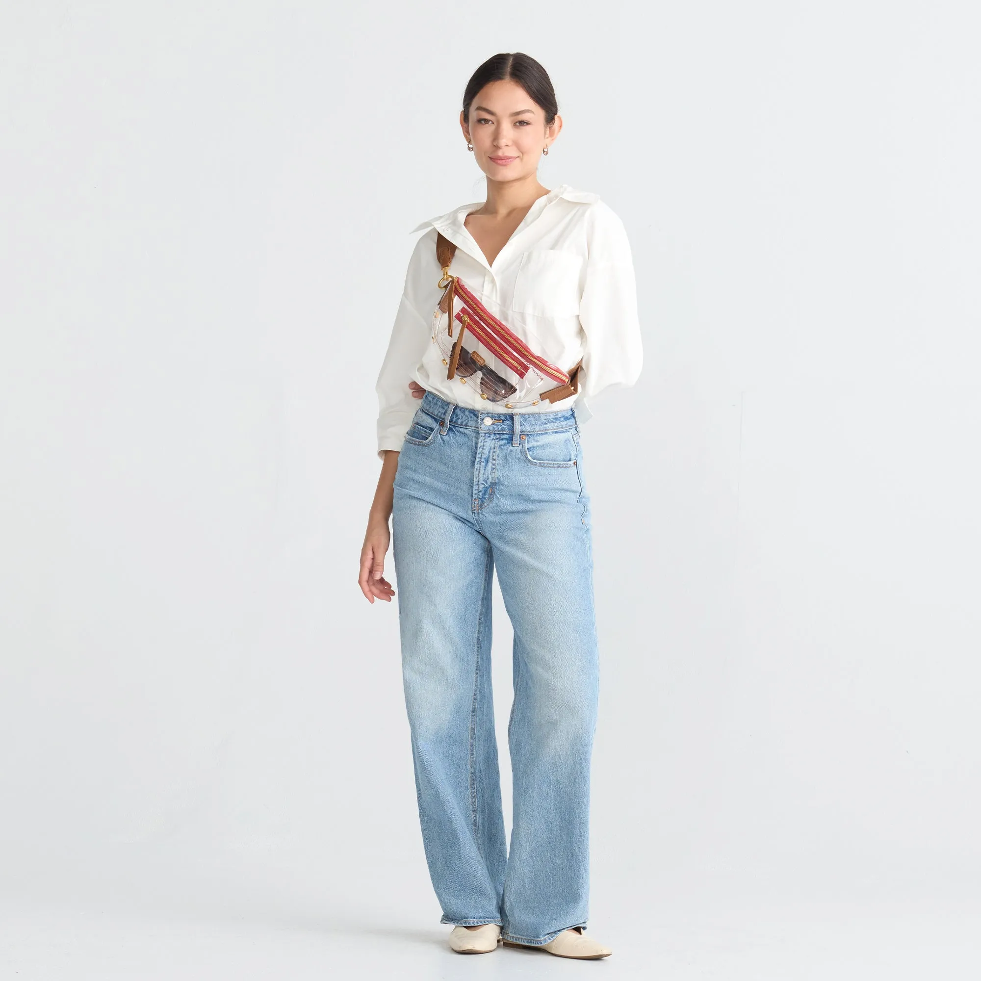Charles Crossbody | Clear Mahogany Pebble/Brushed Gold Red Zip | Med