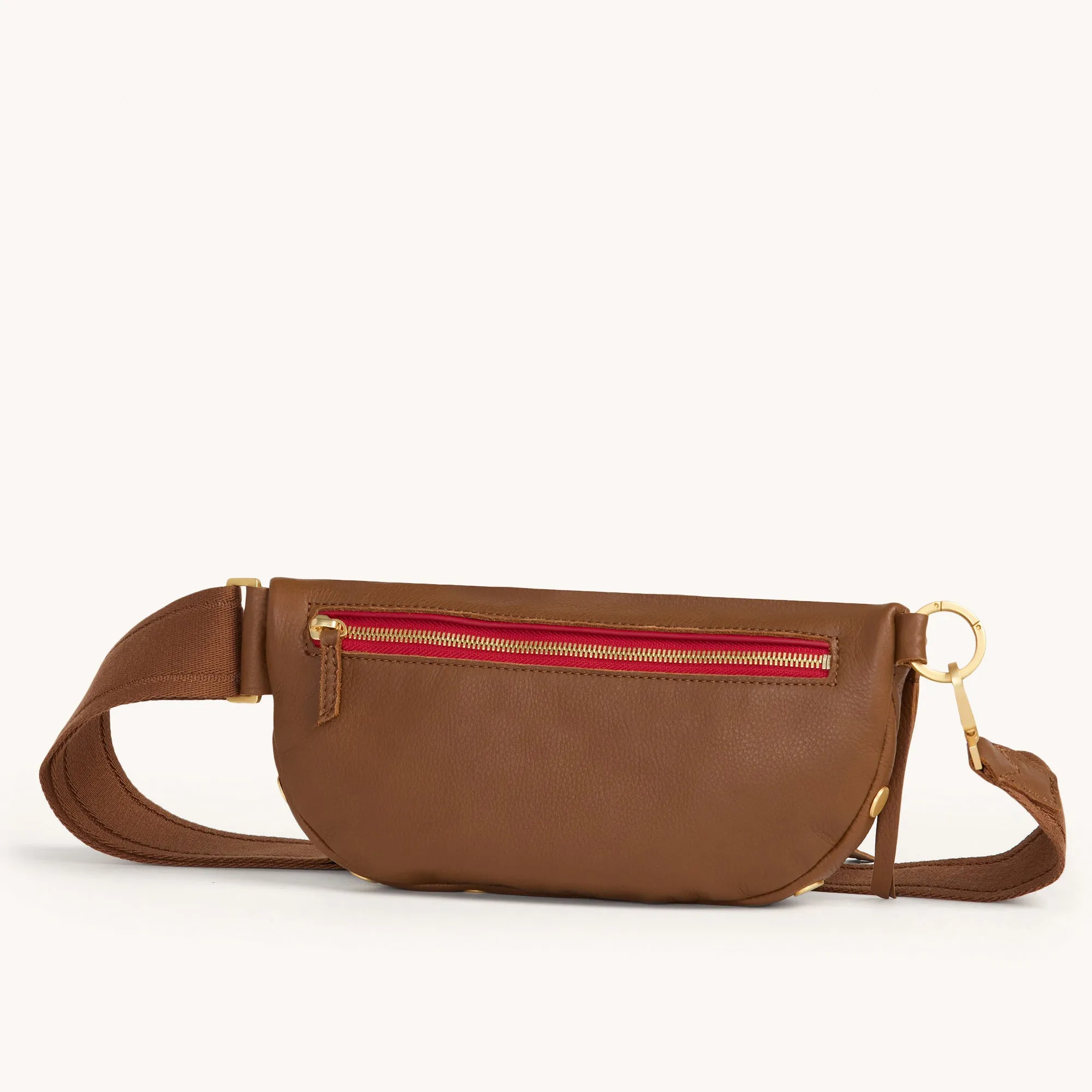 Charles Crossbody | Mahogany Pebble/Brushed Gold Red Zip | Med