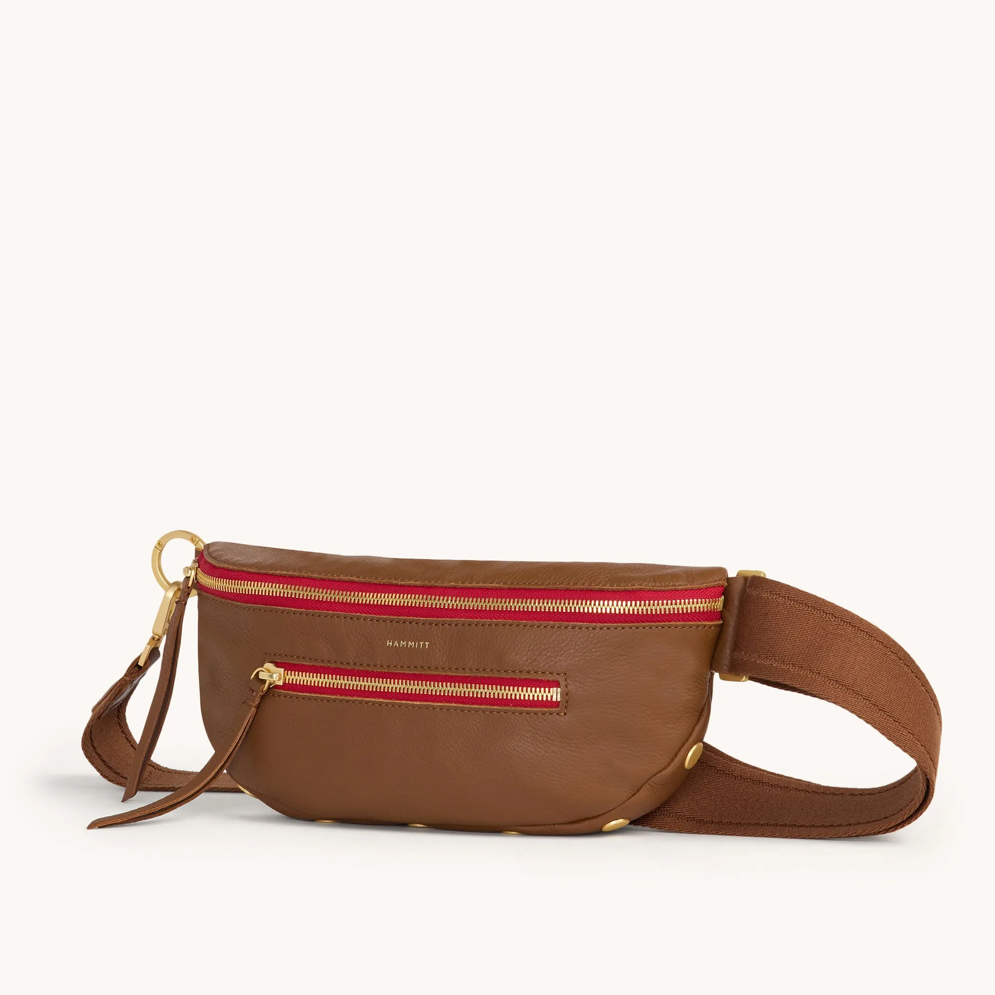 Charles Crossbody | Mahogany Pebble/Brushed Gold Red Zip | Med