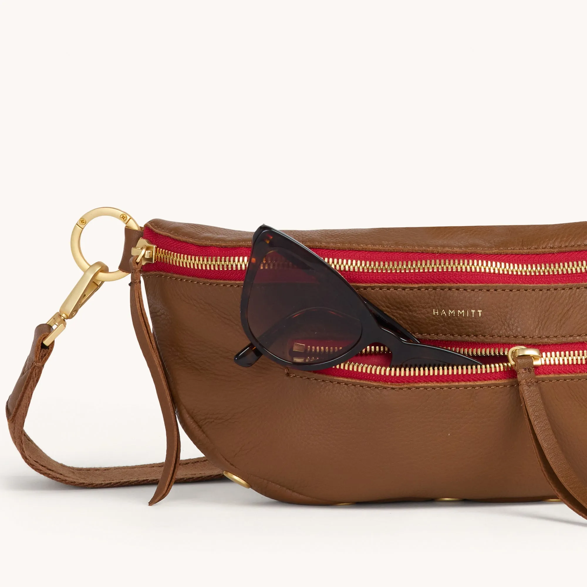 Charles Crossbody | Mahogany Pebble/Brushed Gold Red Zip | Med