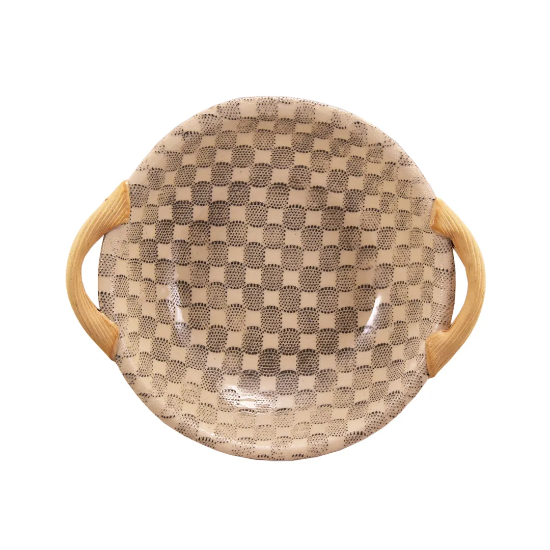 Checker Charcoal 9" Vegetable Bowl with Handles
