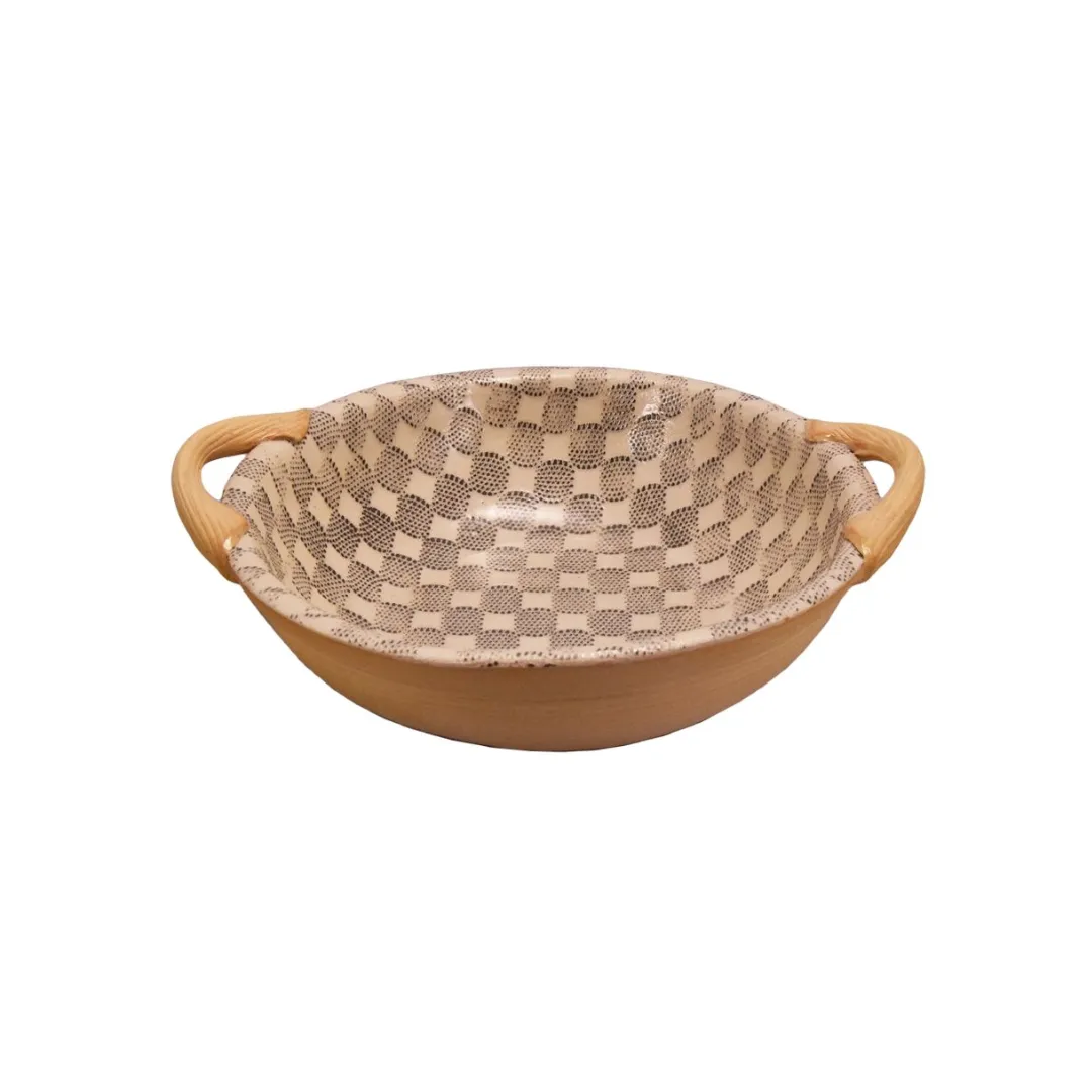 Checker Charcoal 9" Vegetable Bowl with Handles
