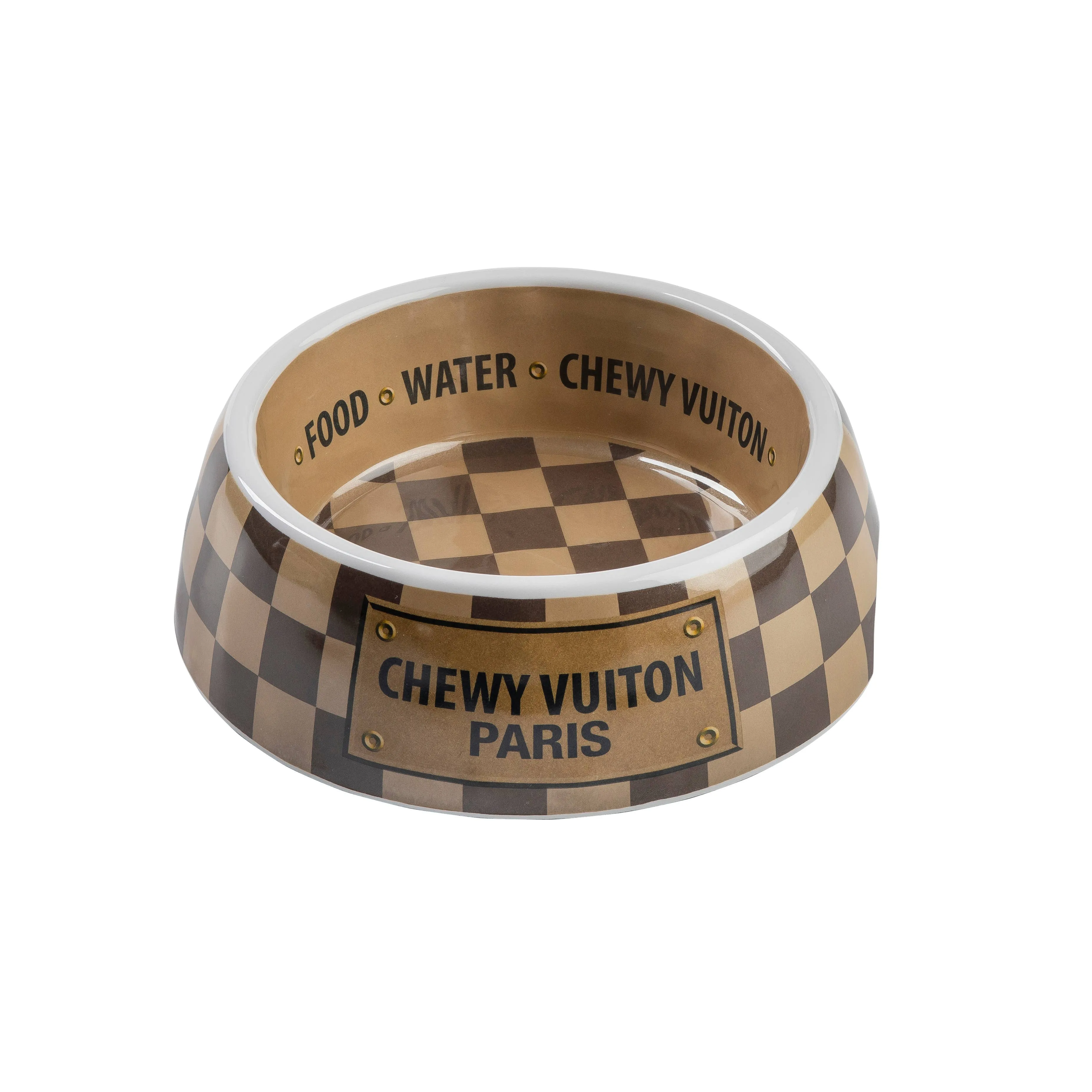 Checker Chewy Vuiton Bowl Dog Bowls  Multiple sizes to choose from.