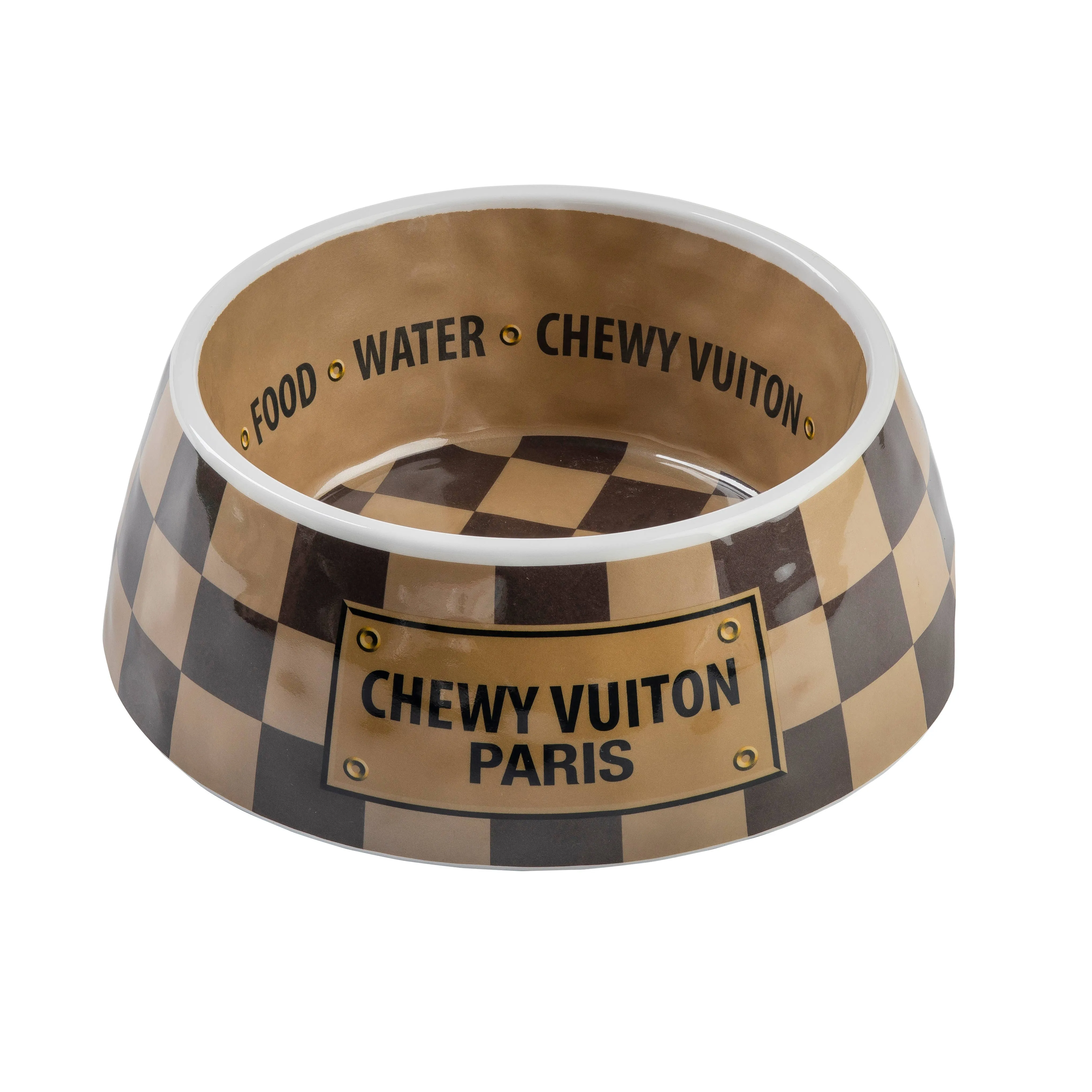 Checker Chewy Vuiton Bowl Dog Bowls  Multiple sizes to choose from.