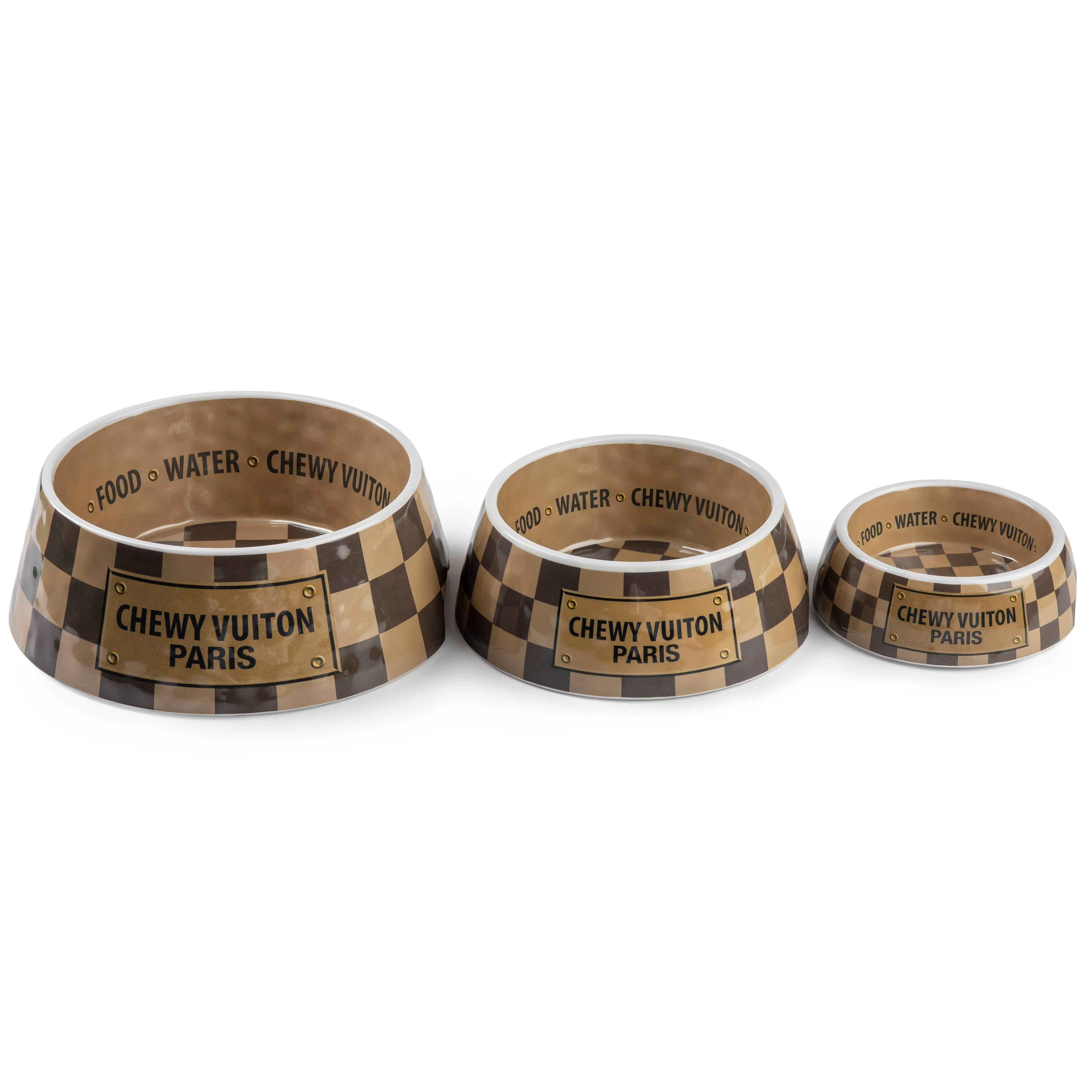 Checker Chewy Vuiton Bowl Dog Bowls  Multiple sizes to choose from.