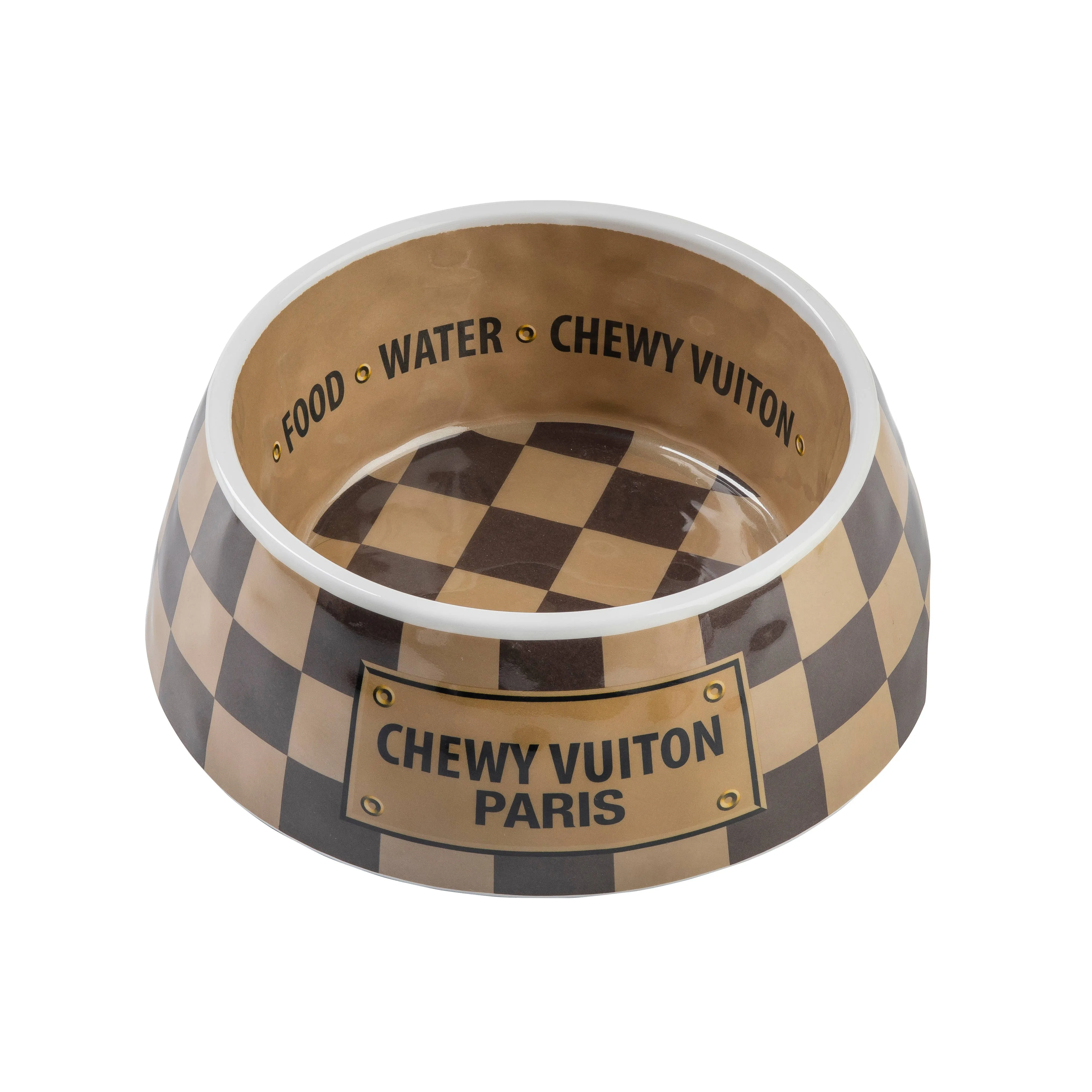 Checker Chewy Vuiton Bowl Dog Bowls  Multiple sizes to choose from.