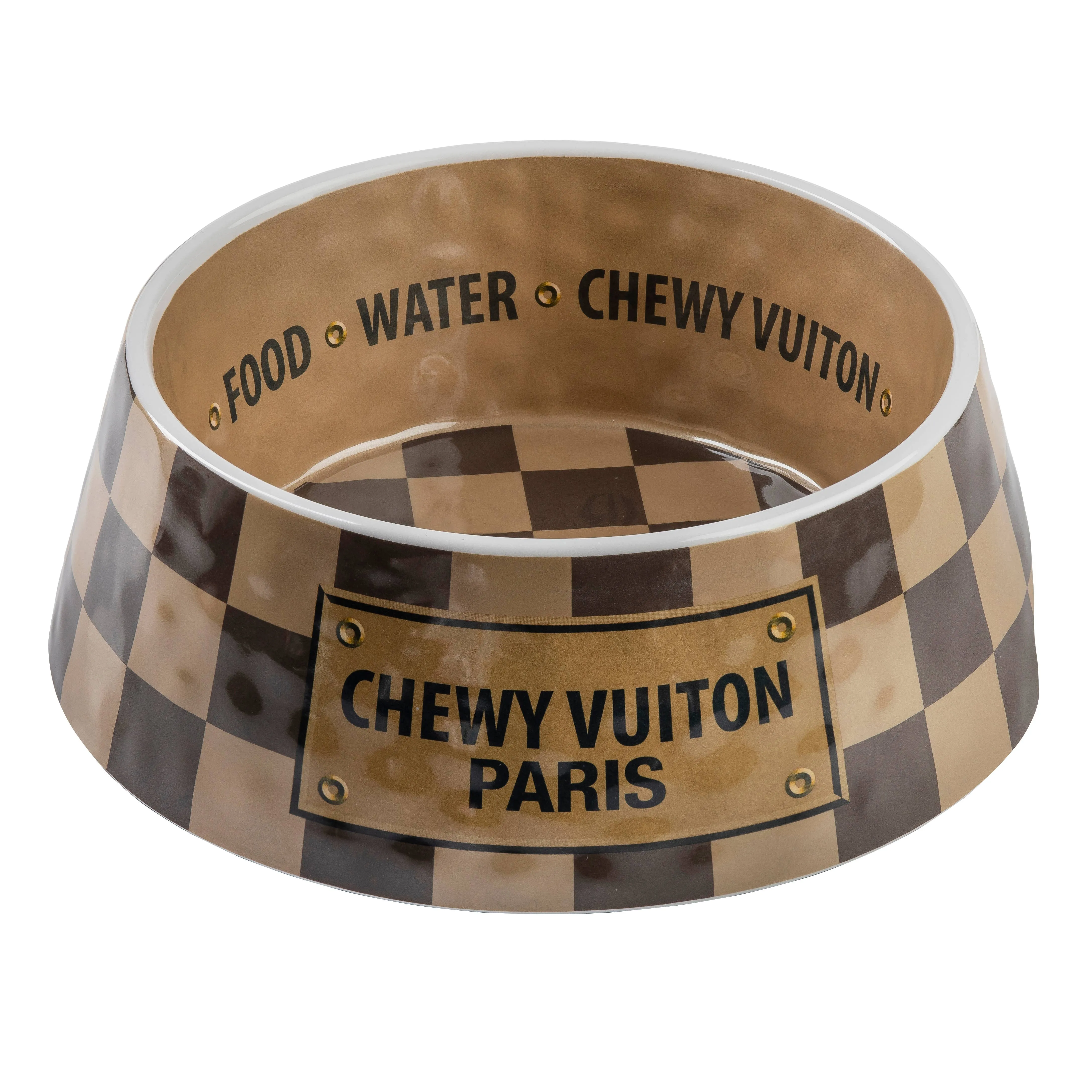 Checker Chewy Vuiton Bowl Dog Bowls  Multiple sizes to choose from.