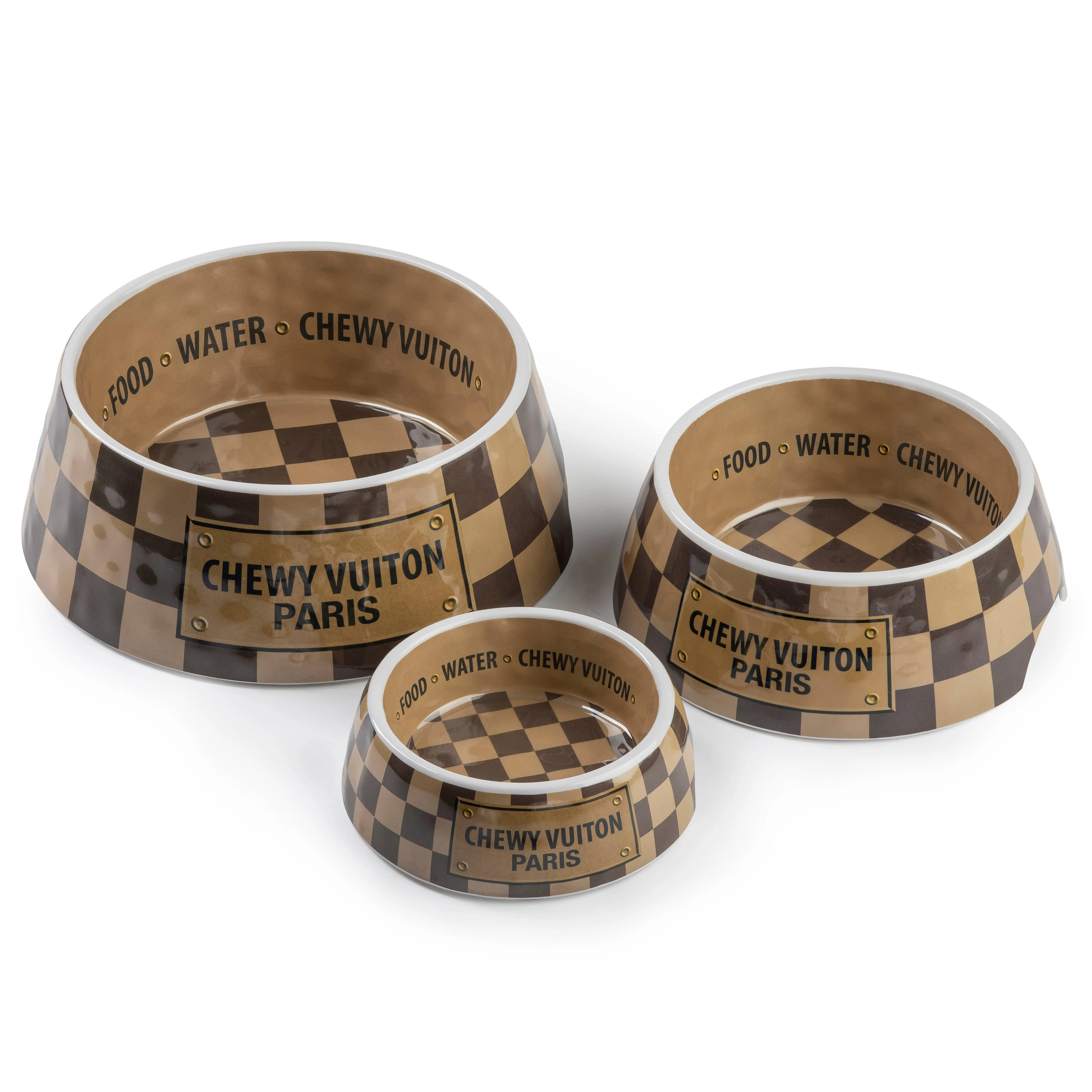 Checker Chewy Vuiton Bowl Dog Bowls  Multiple sizes to choose from.