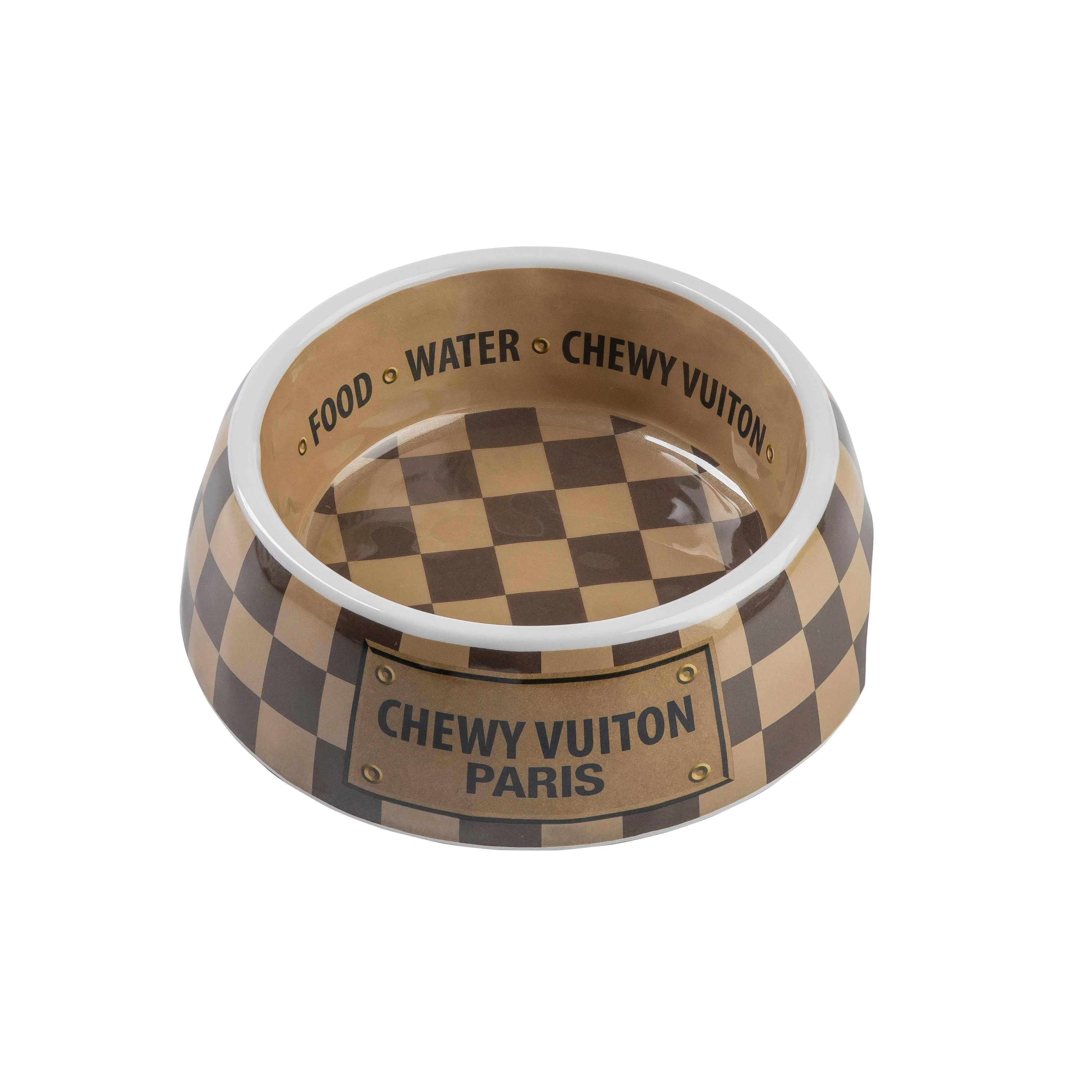 Checker Chewy Vuiton Bowl Dog Bowls  Multiple sizes to choose from.