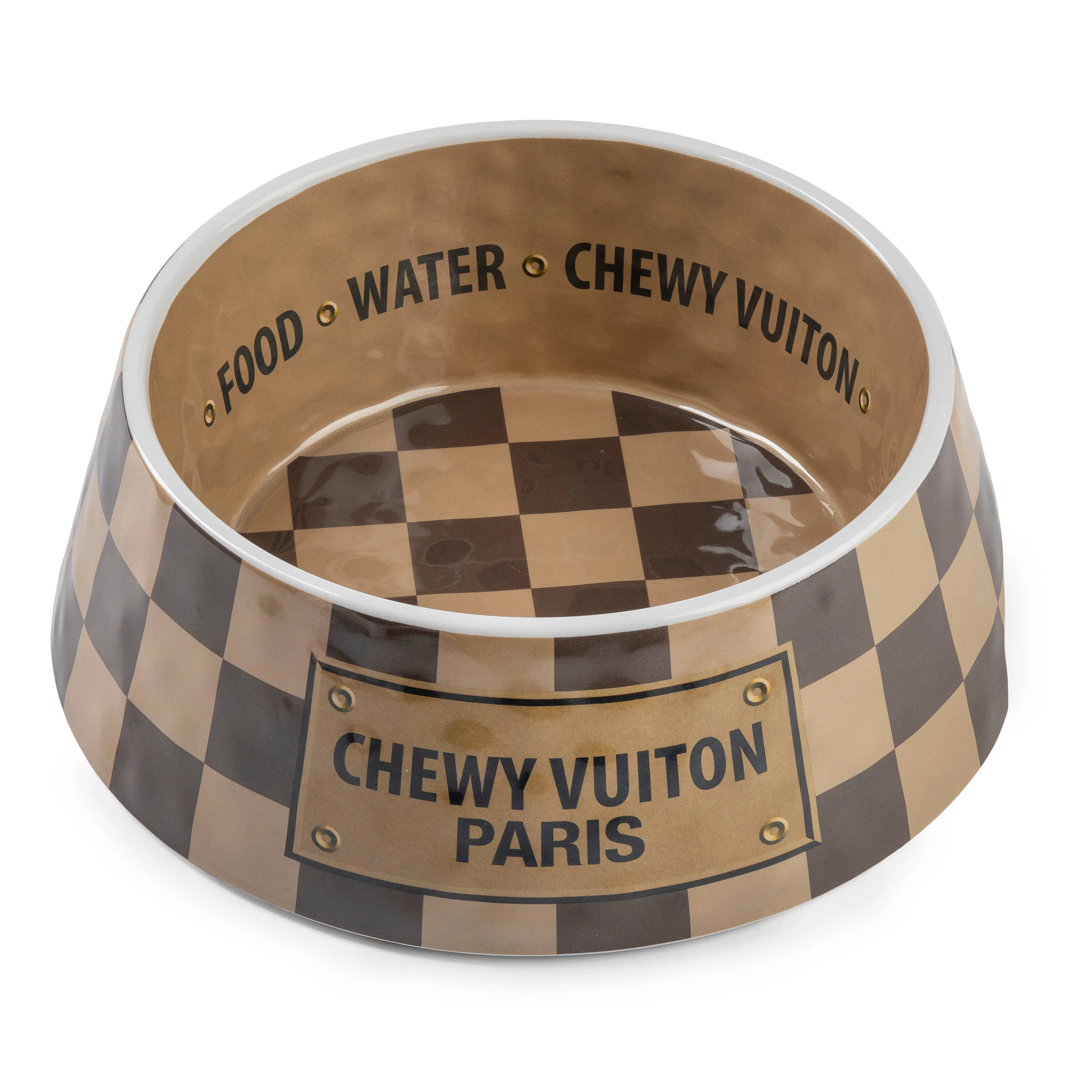 Checker Chewy Vuiton Bowl Dog Bowls  Multiple sizes to choose from.