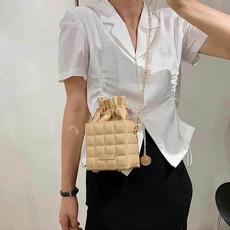 Checker Drawstring Crossbody Bag