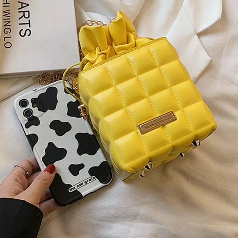Checker Drawstring Crossbody Bag