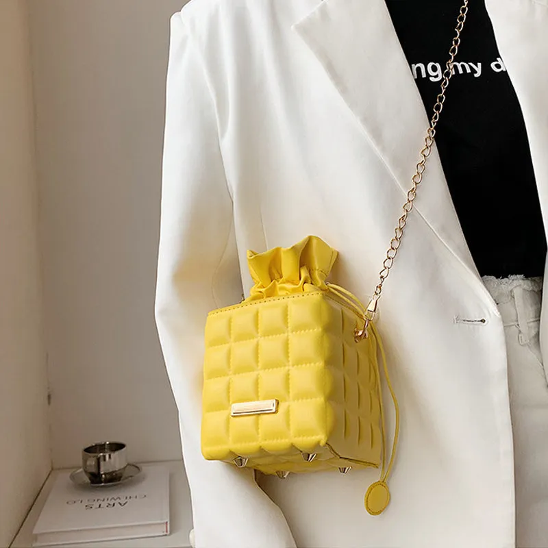 Checker Drawstring Crossbody Bag