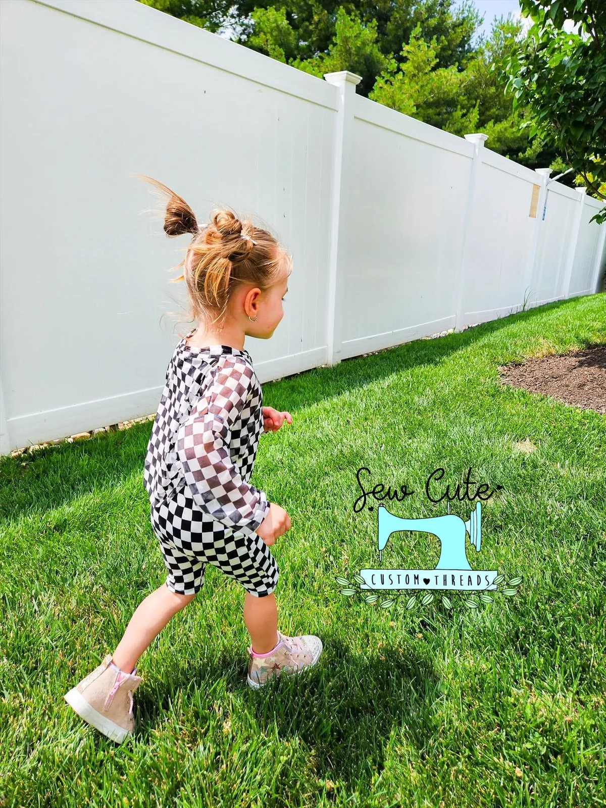 Checker Ollie romper with mesh Crop Top paired