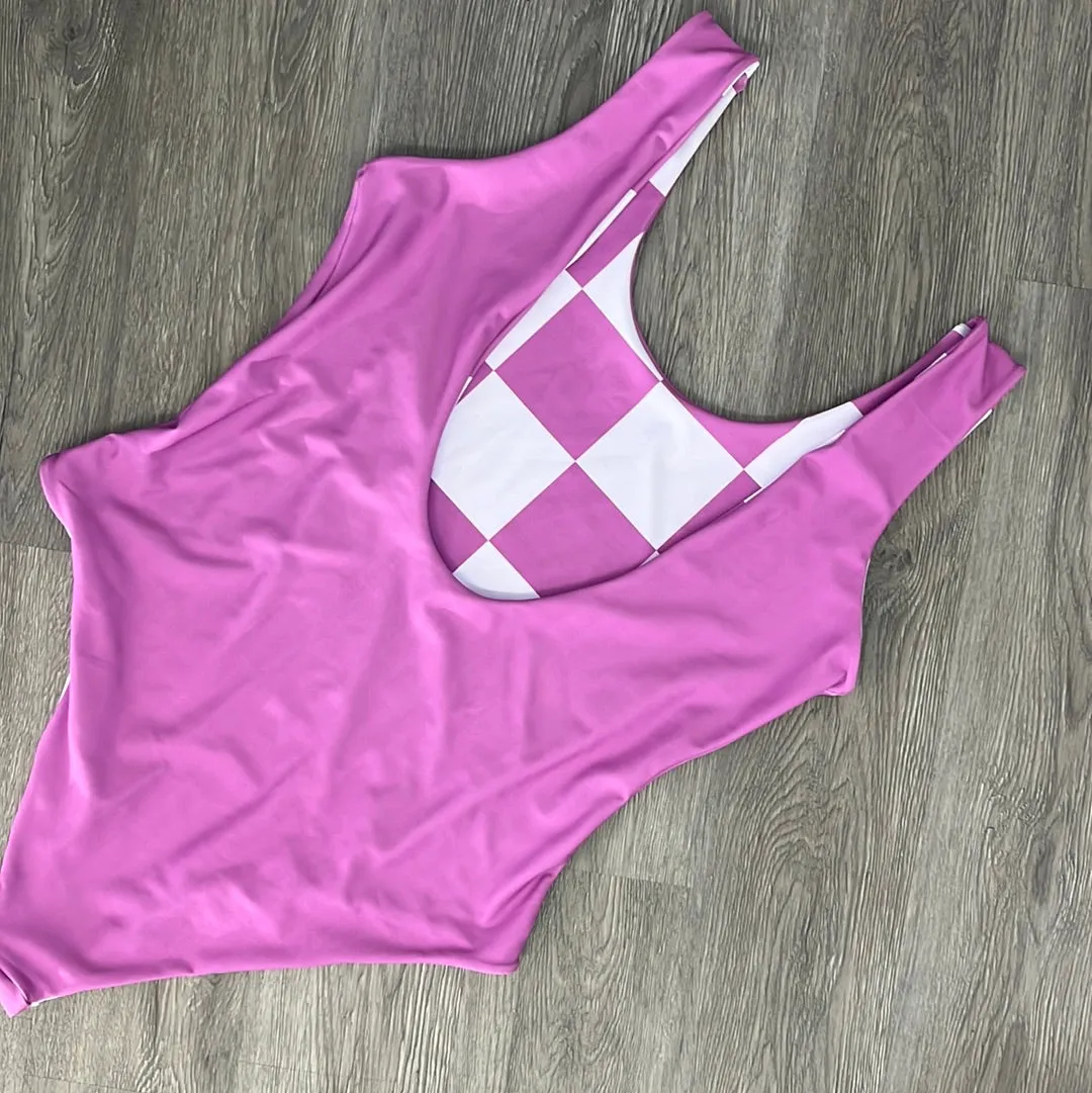 Checkered Lavender One Piece