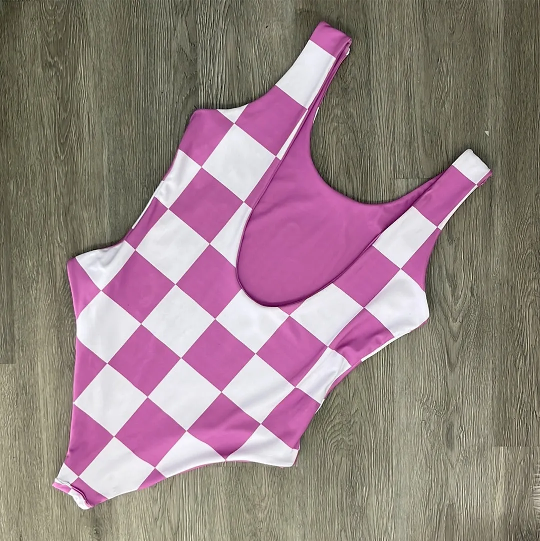Checkered Lavender One Piece