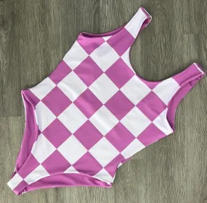 Checkered Lavender One Piece