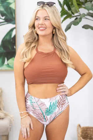 Chestnut Palm Print Bottom Two Piece Swimsuit